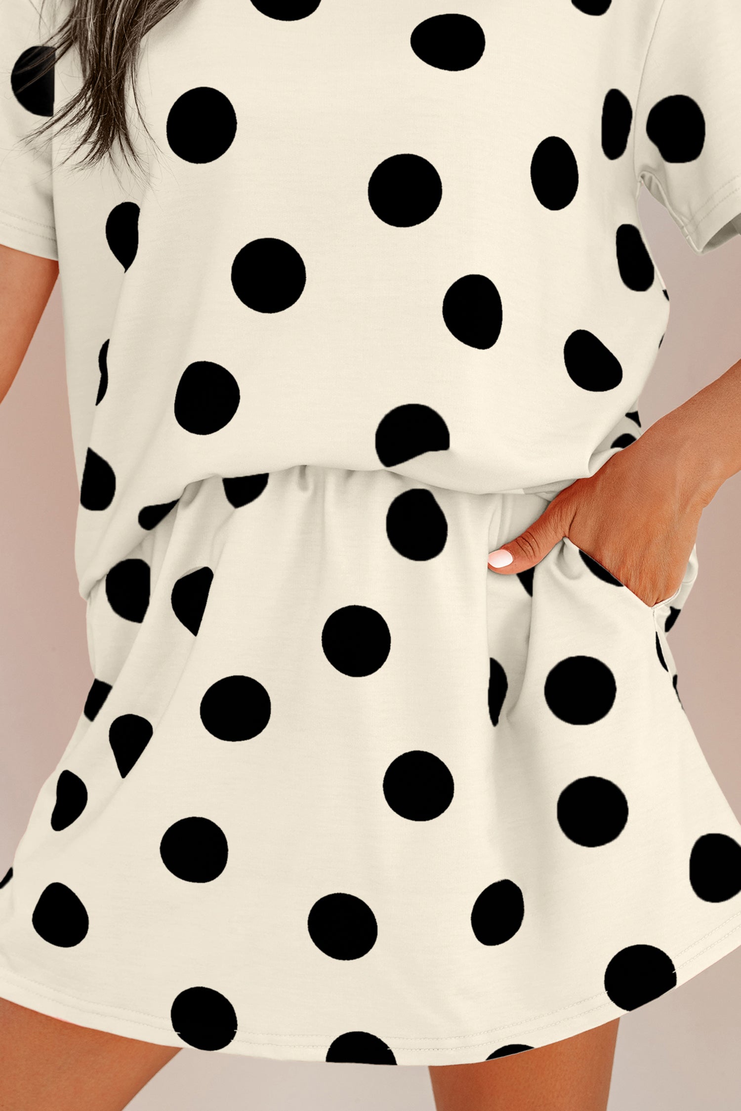 White Polka Dot Short Sleeve Top Casual Skort 2pcs Outfit-Two Piece Sets/Two Piece Dresses-[Adult]-[Female]-2022 Online Blue Zone Planet