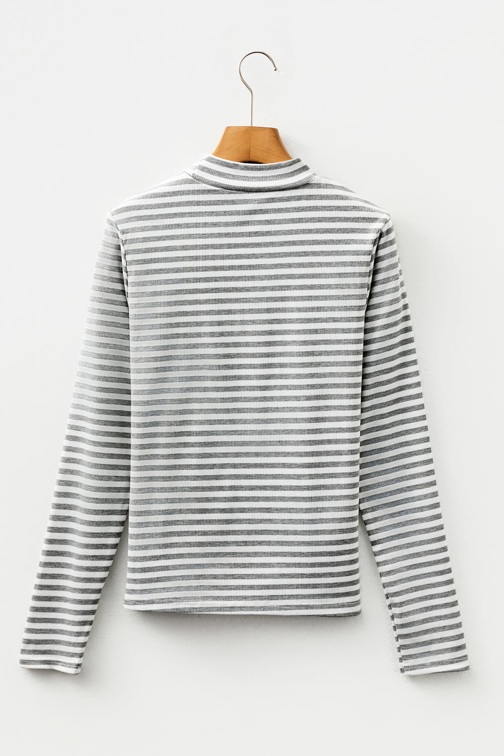 Gray Stripe Ribbed High Neck Slim Fit Long Sleeve Top-Tops/Long Sleeve Tops-[Adult]-[Female]-2022 Online Blue Zone Planet