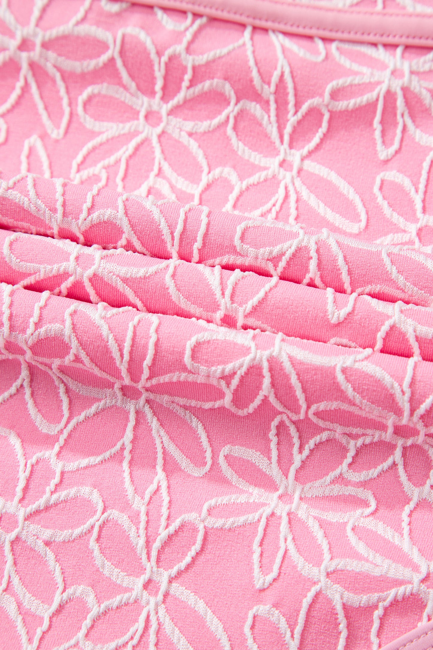 Pink Corded Flower Texture Spaghetti Straps Halterneck One Piece Swimsuit-Swimwear/One Piece Swimsuit-[Adult]-[Female]-2022 Online Blue Zone Planet