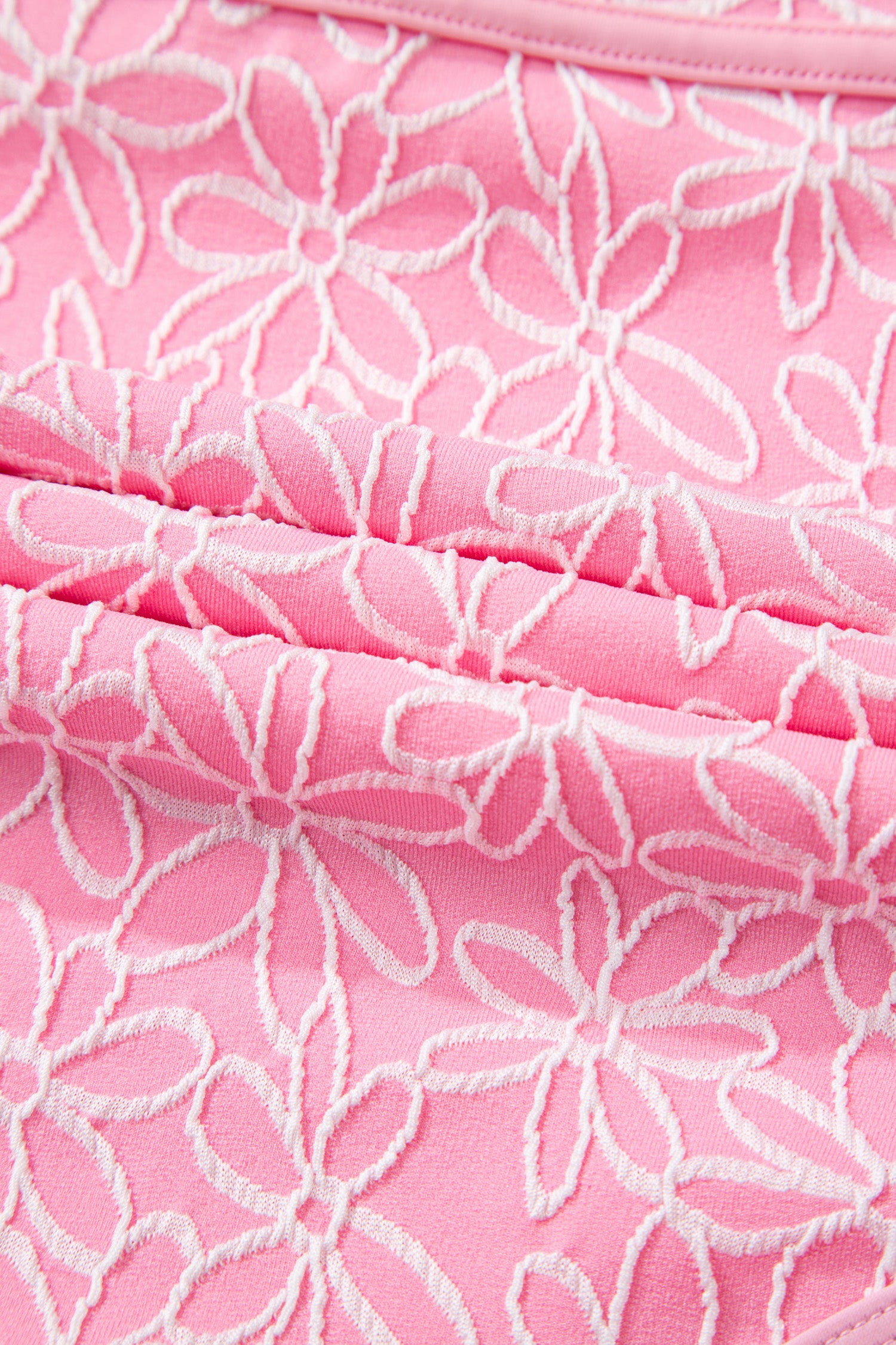 Pink Corded Flower Texture Spaghetti Straps Halterneck One Piece Swimsuit-Swimwear/One Piece Swimsuit-[Adult]-[Female]-2022 Online Blue Zone Planet