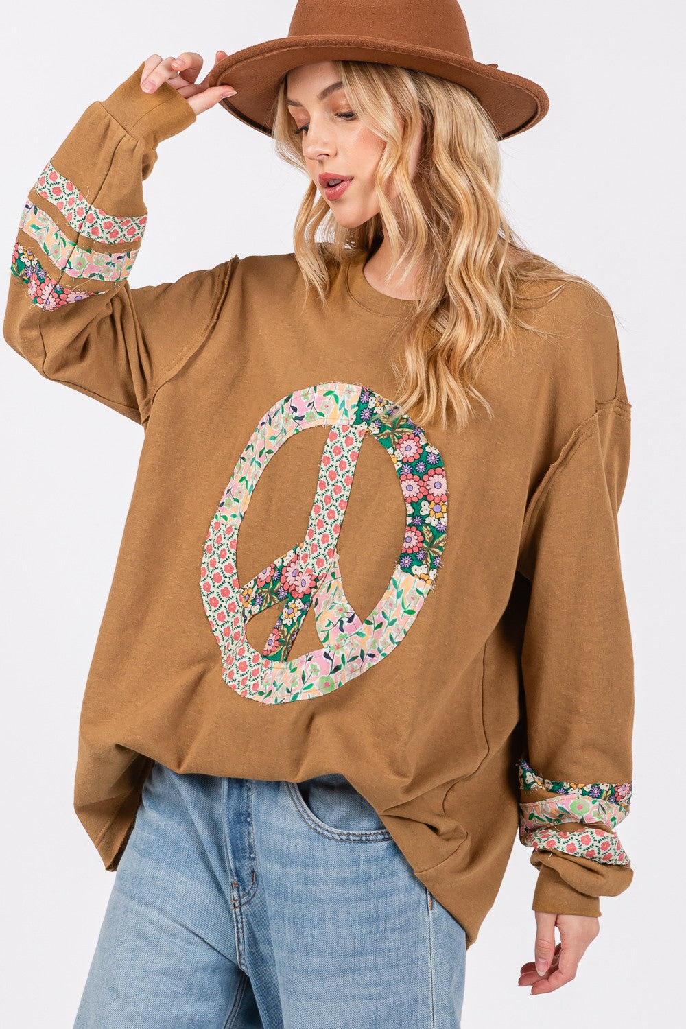 SAGE + FIG Peace Applique Patch Long Sleeve Top-TOPS / DRESSES-[Adult]-[Female]-Bronze-S-2022 Online Blue Zone Planet