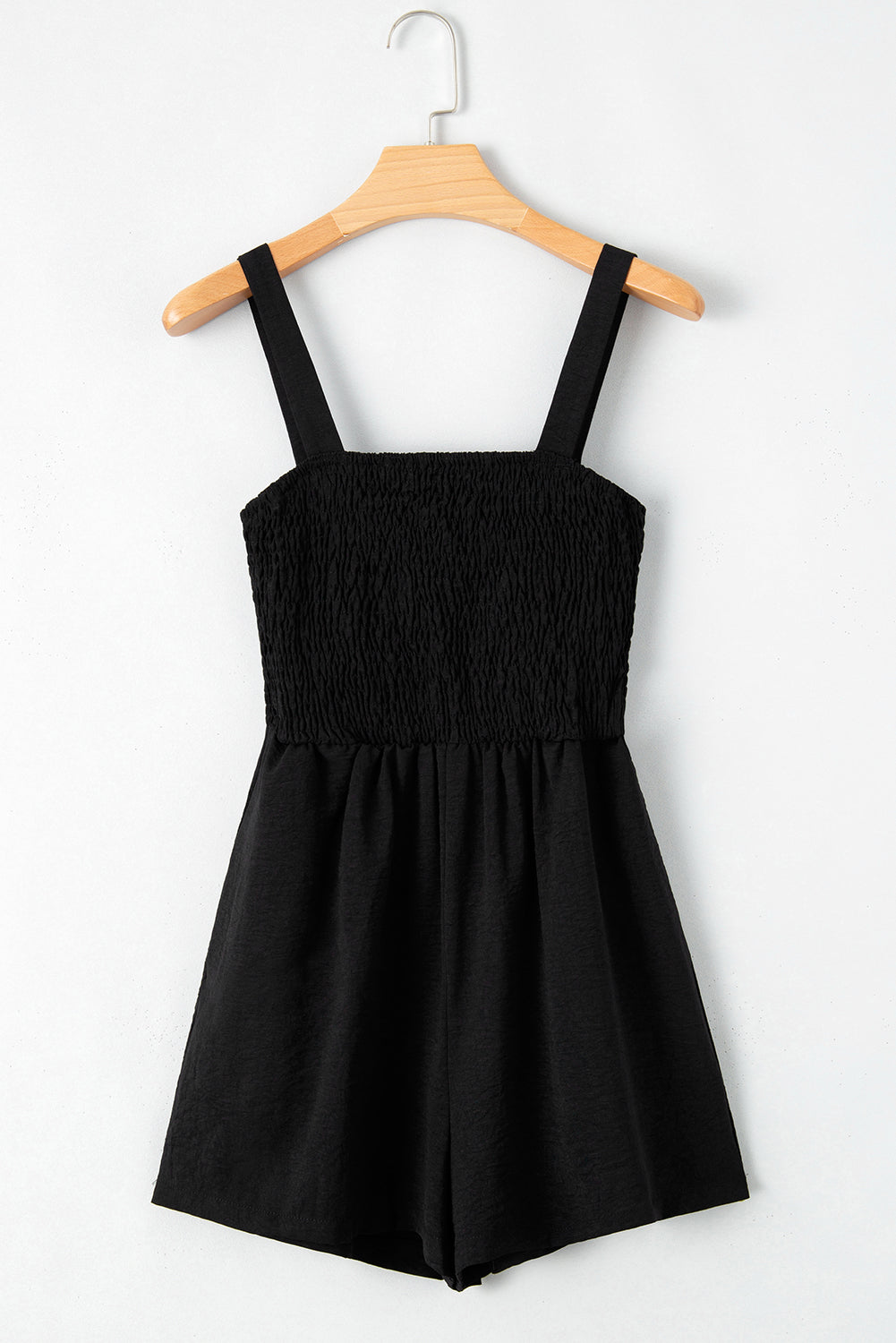 Black Casual Pocketed Smocked Sleeveless Romper-Rompers-[Adult]-[Female]-2022 Online Blue Zone Planet