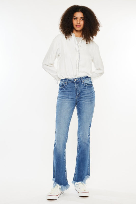 Kancan High Rise Frayed Hem Jeans-BOTTOMS SIZES SMALL MEDIUM LARGE-[Adult]-[Female]-Medium-0-2022 Online Blue Zone Planet