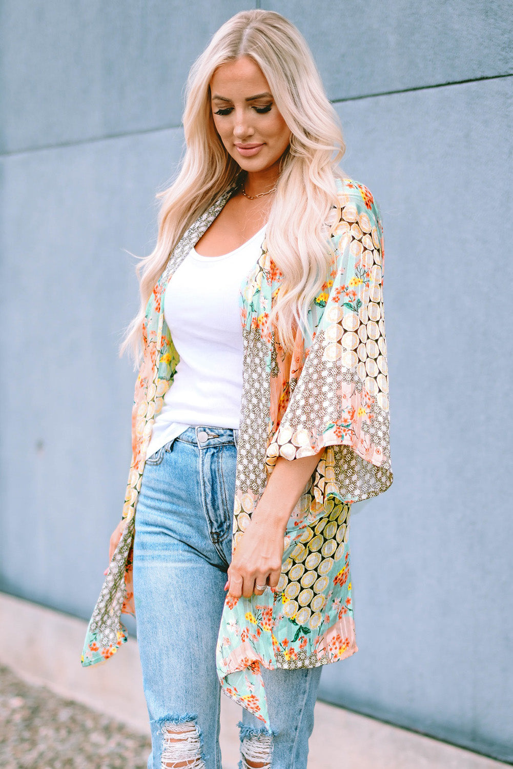 Multicolor Floral Open Sheer Shimmer Kimono-Outerwear/Kimonos-[Adult]-[Female]-Multicolor-ONE SIZE-2022 Online Blue Zone Planet