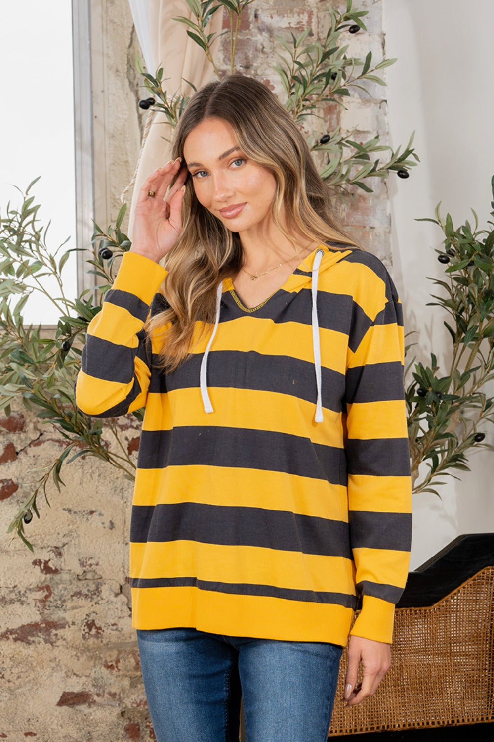 Full Size Drawstring Striped Long Sleeve Hoodie-TOPS / DRESSES-[Adult]-[Female]-2022 Online Blue Zone Planet