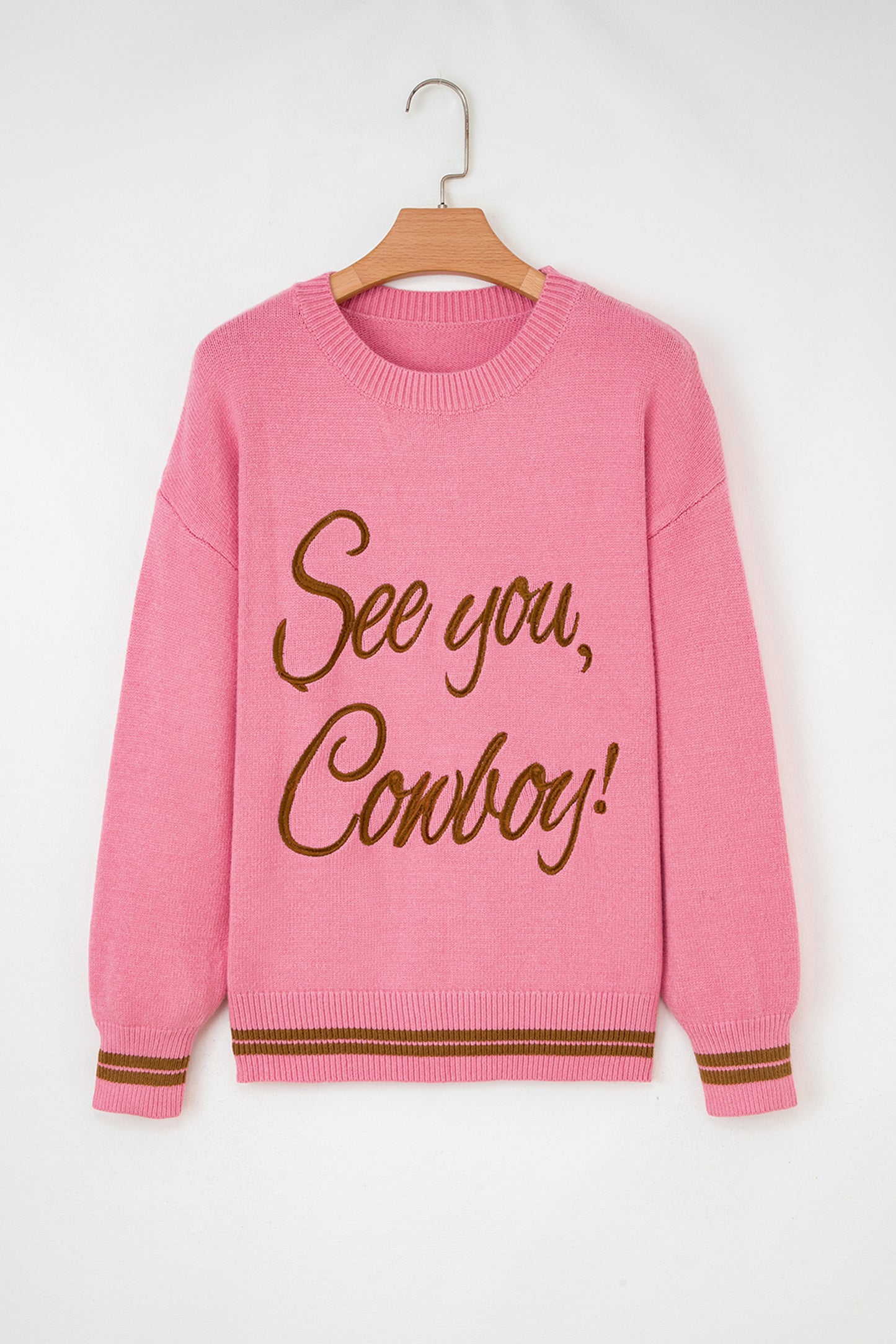 Peach Blossom See You Cowboy Embroidered Western Graphic Sweater-TOPS / DRESSES-[Adult]-[Female]-2022 Online Blue Zone Planet