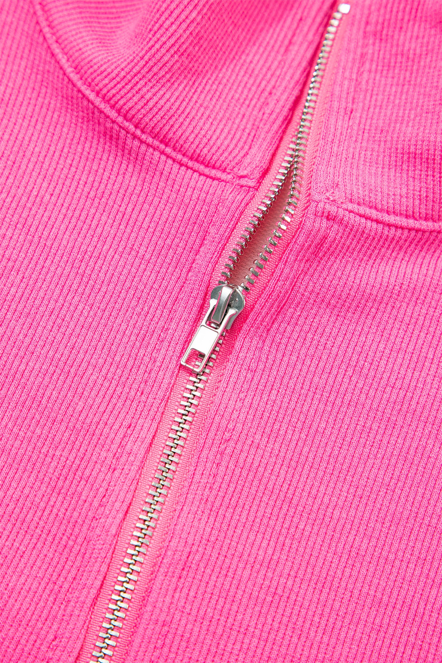 Pink Seam Detail Half Zip Tee Casual Shorts 2pcs Set-Two Piece Sets/Short Sets-[Adult]-[Female]-2022 Online Blue Zone Planet