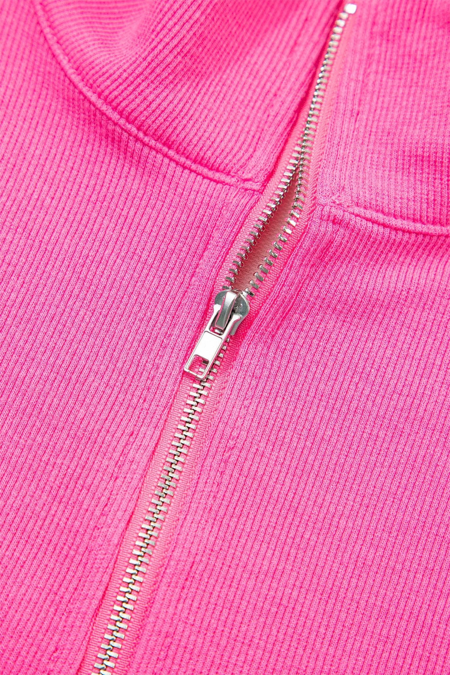 Pink Seam Detail Half Zip Tee Casual Shorts 2pcs Set-Two Piece Sets/Short Sets-[Adult]-[Female]-2022 Online Blue Zone Planet