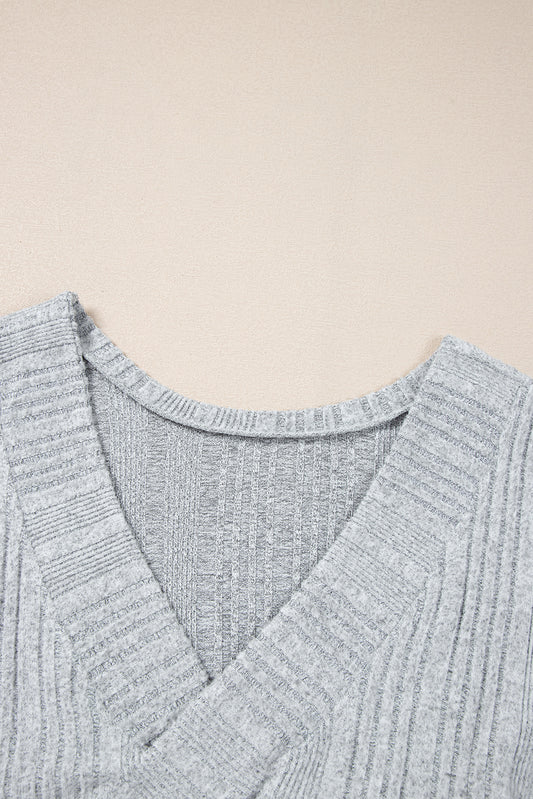 Blue Zone Planet | Light Grey Textured Crossover Backless Knit Long Sleeve Top-Tops/Long Sleeve Tops-[Adult]-[Female]-2022 Online Blue Zone Planet