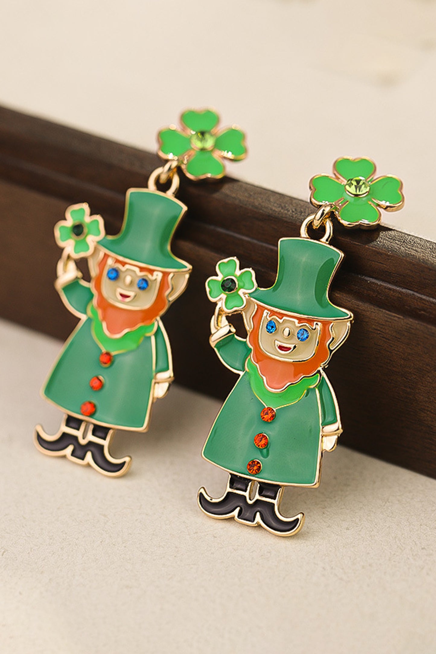 Dark Green St Patricks Day Enameled Leprechaun Drop Earrings-Accessories/Jewelry-[Adult]-[Female]-2022 Online Blue Zone Planet