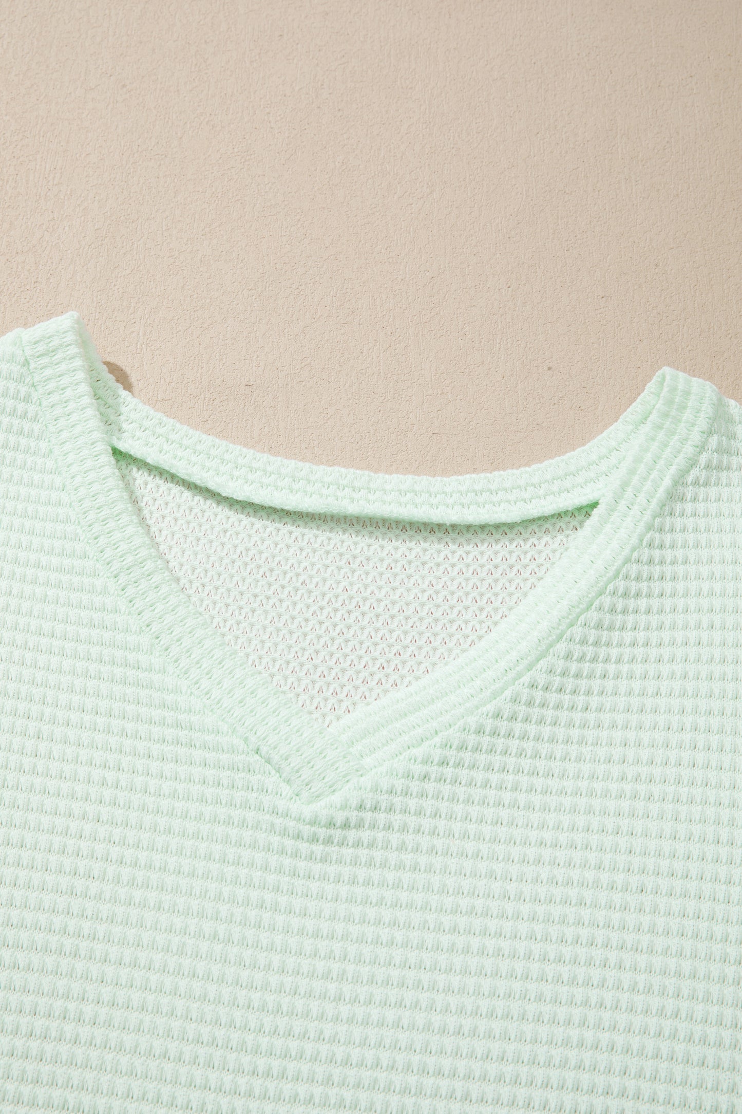 Wisteria V Neck Short Sleeve Plus Size Waffle Knit Top-Plus Size/Plus Size Tops/Plus Size Tops & Tees-[Adult]-[Female]-2022 Online Blue Zone Planet