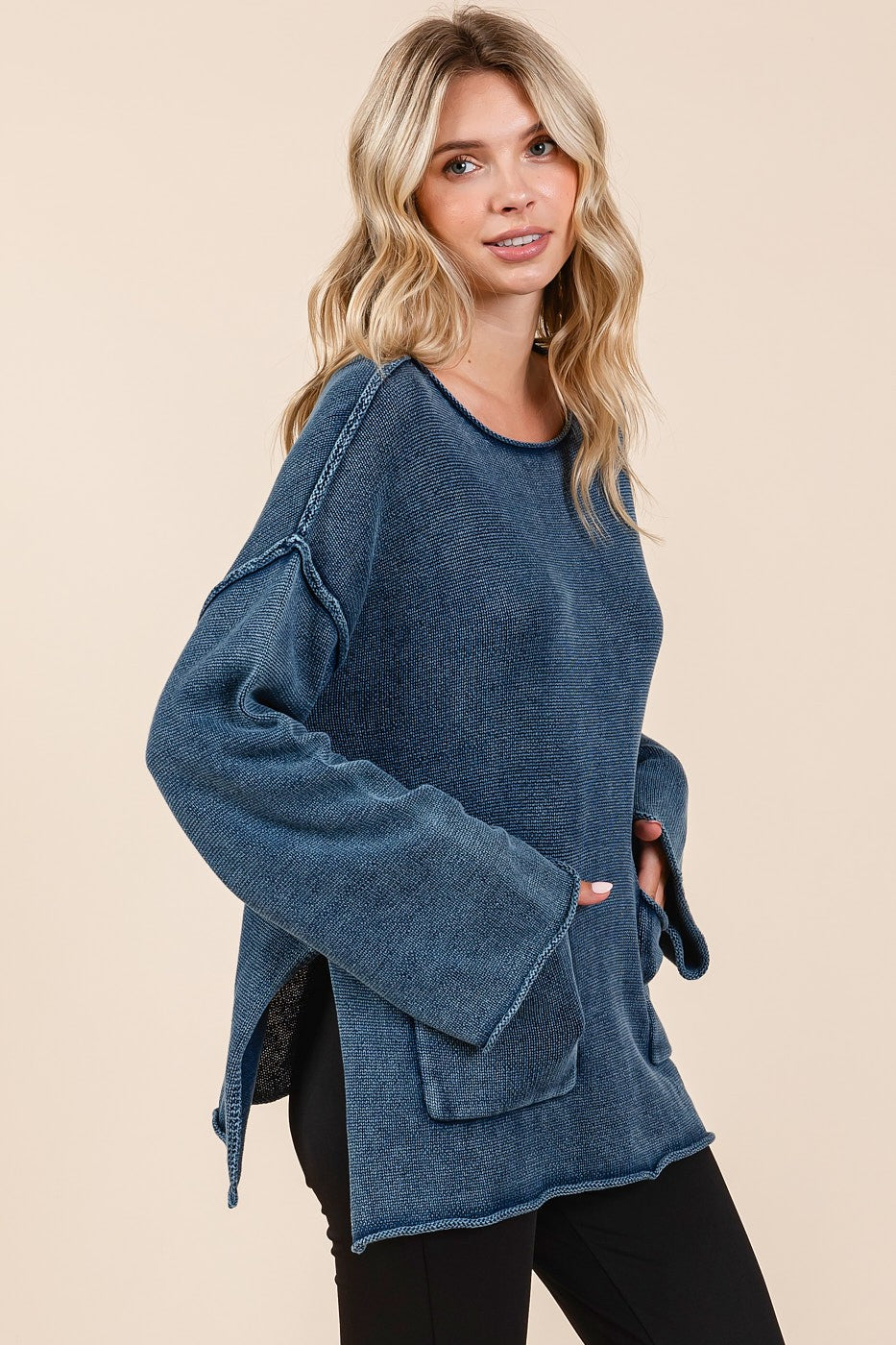 Mittoshop Mineral Wash Patch Pocket Cut Edge Sweater-TOPS / DRESSES-[Adult]-[Female]-2022 Online Blue Zone Planet