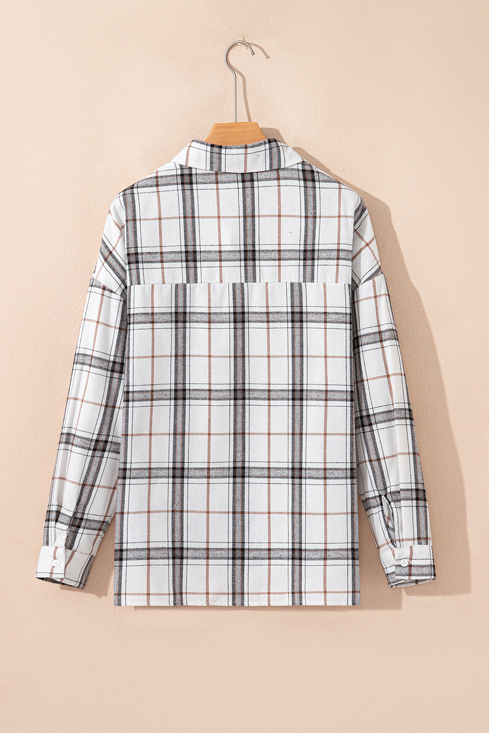 Red Plaid Print Collared V Neck Loose Blouse With Side Slits-Tops/Blouses & Shirts-[Adult]-[Female]-2022 Online Blue Zone Planet