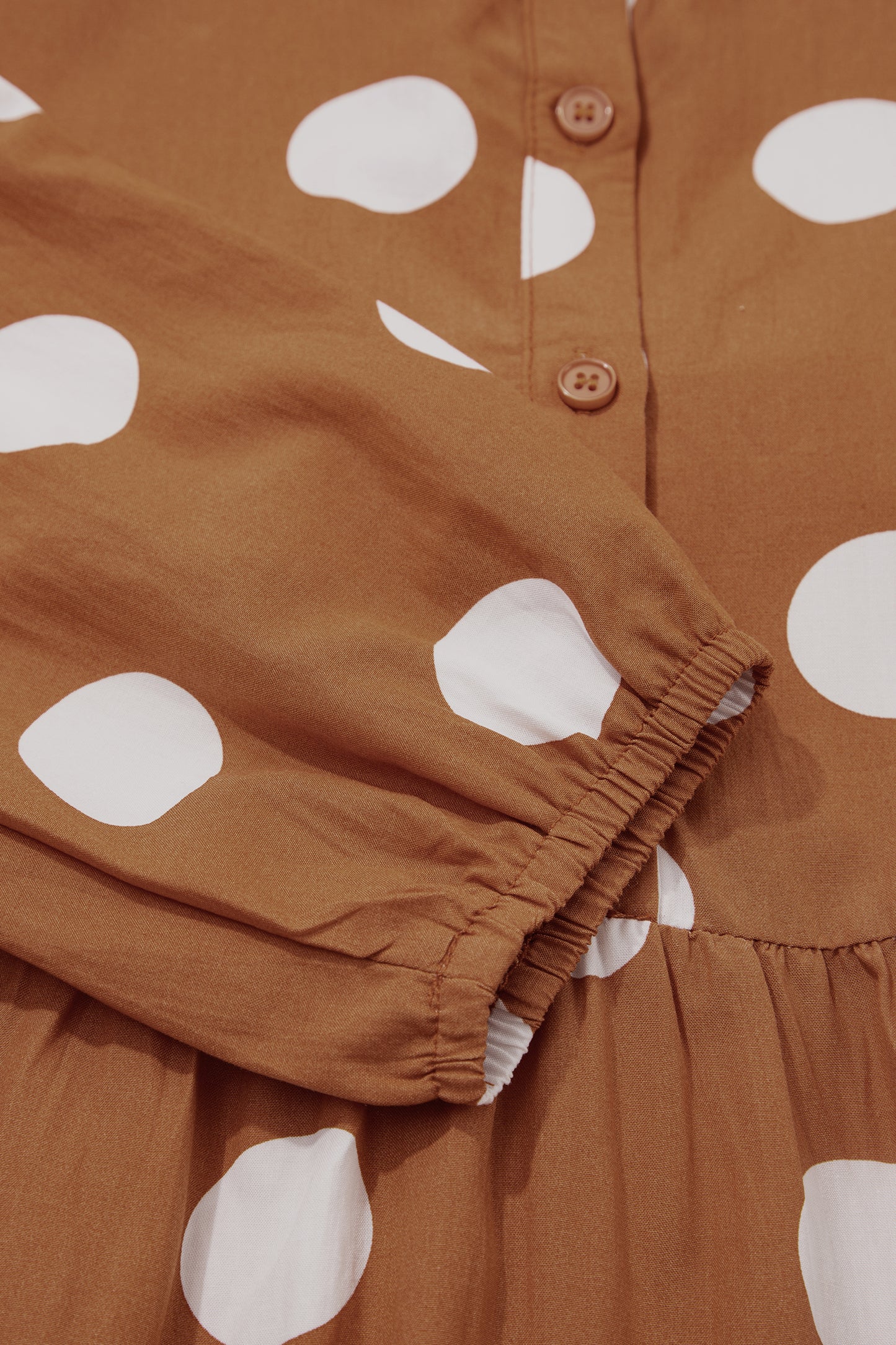 Brown Polka Dot Button Front Long Sleeve Shift Dress-TOPS / DRESSES-[Adult]-[Female]-2022 Online Blue Zone Planet