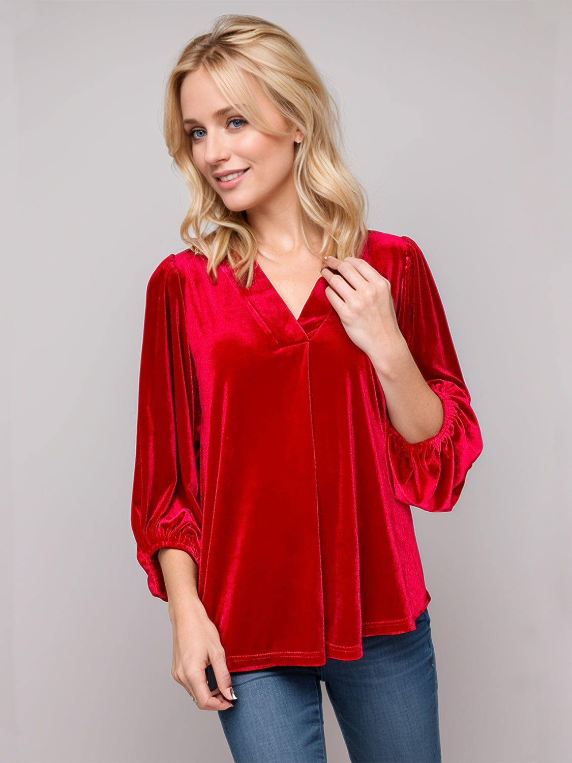 V-Neck Three-Quarter Sleeve Blouse-TOPS / DRESSES-[Adult]-[Female]-2022 Online Blue Zone Planet