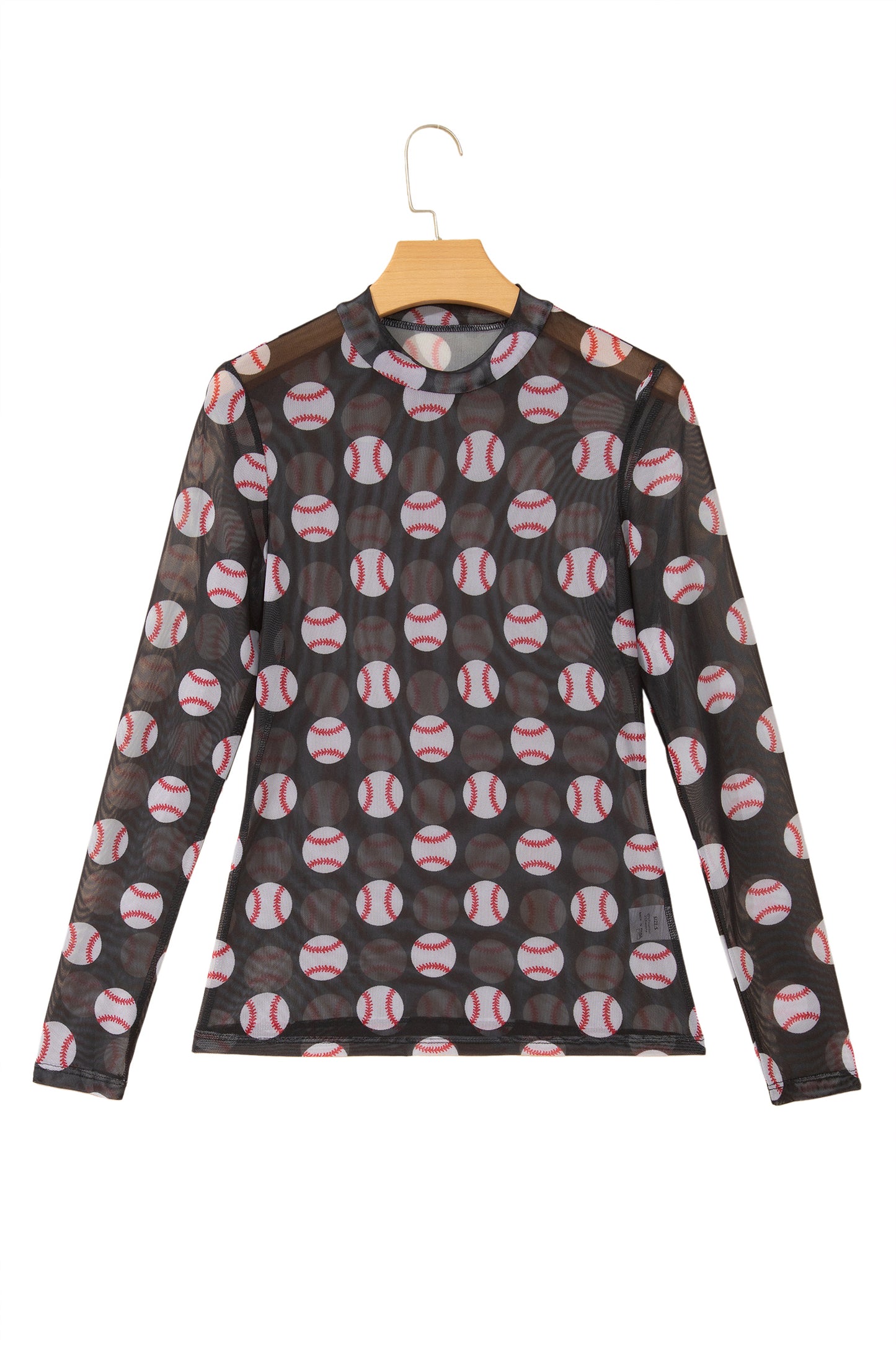 Black Baseball Game Day Sheer Mesh Long Sleeve Top-Tops/Long Sleeve Tops-[Adult]-[Female]-2022 Online Blue Zone Planet
