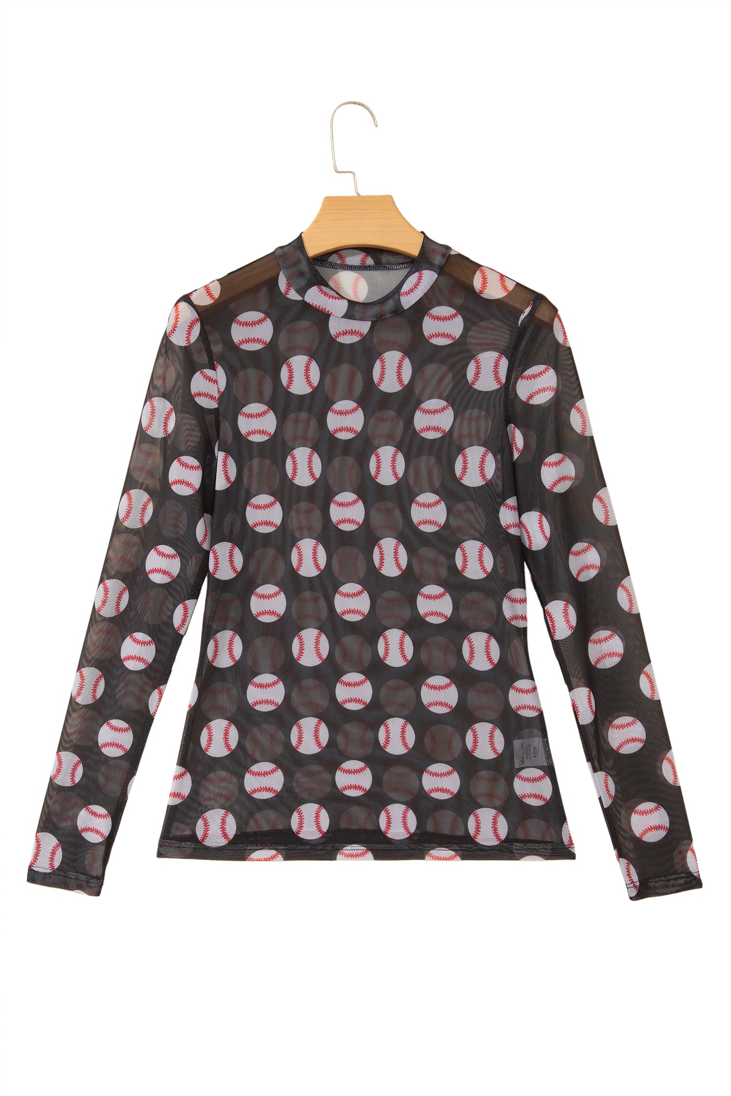 Black Baseball Game Day Sheer Mesh Long Sleeve Top-Tops/Long Sleeve Tops-[Adult]-[Female]-2022 Online Blue Zone Planet