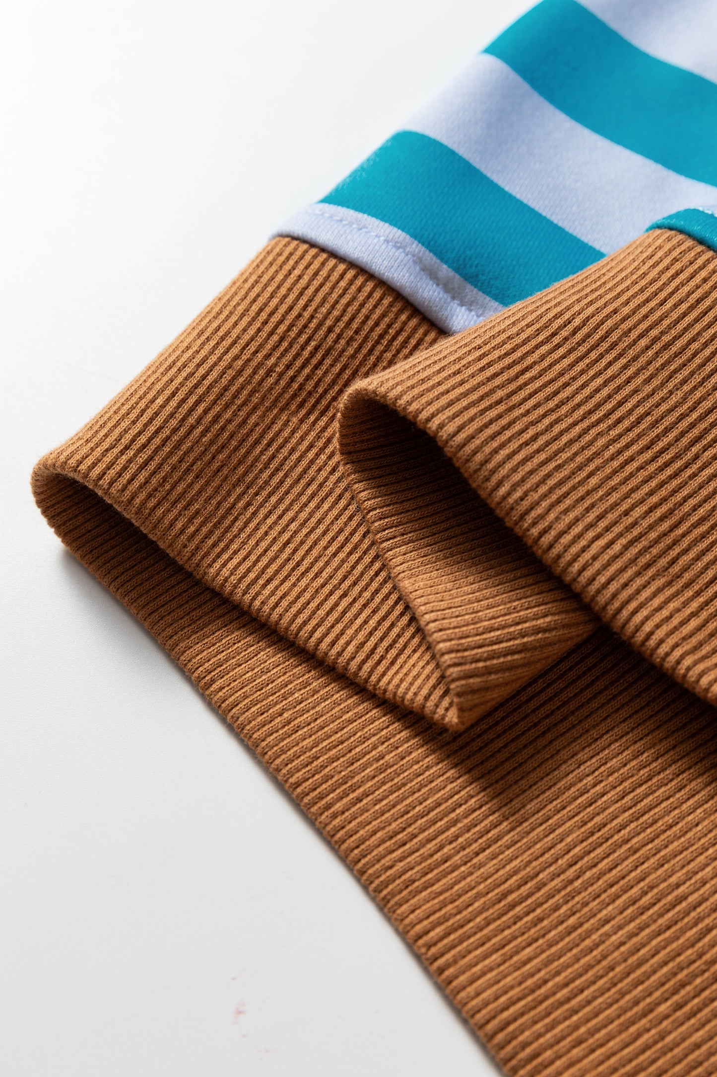 Sky Blue Stripe Contrast Color Ribbed Trim Round Neck Drop Shoulder Sweatshirt-Tops/Sweatshirts & Hoodies-[Adult]-[Female]-2022 Online Blue Zone Planet