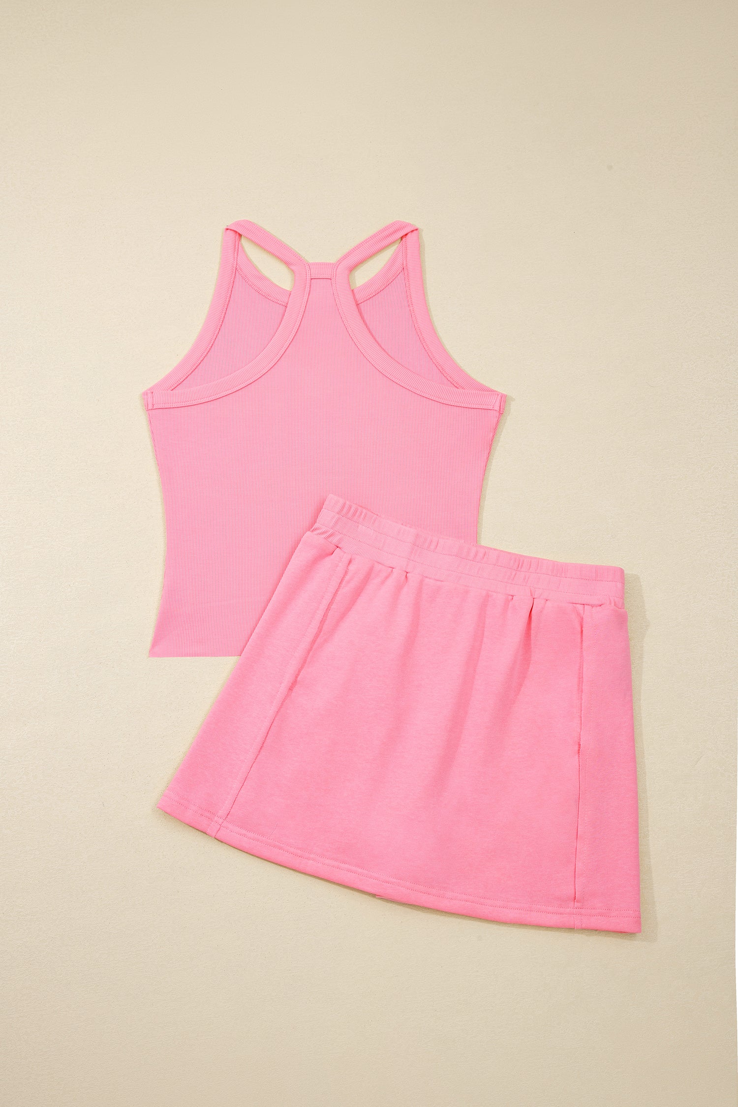 Sachet Pink Slim Tank Top Elastic Waist Mini Skort 2pcs Outfit-Two Piece Sets/Two Piece Dresses-[Adult]-[Female]-2022 Online Blue Zone Planet