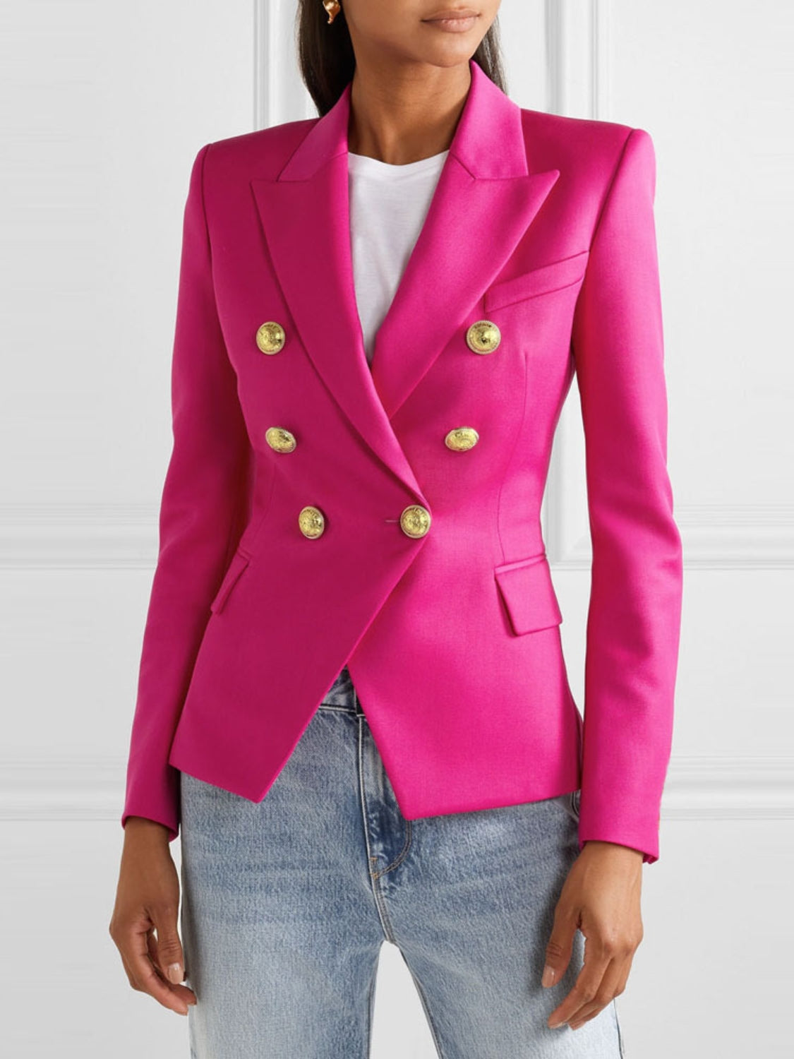 Lapel Collar Long Sleeve Blazer-TOPS / DRESSES-[Adult]-[Female]-Hot Pink-S-2022 Online Blue Zone Planet