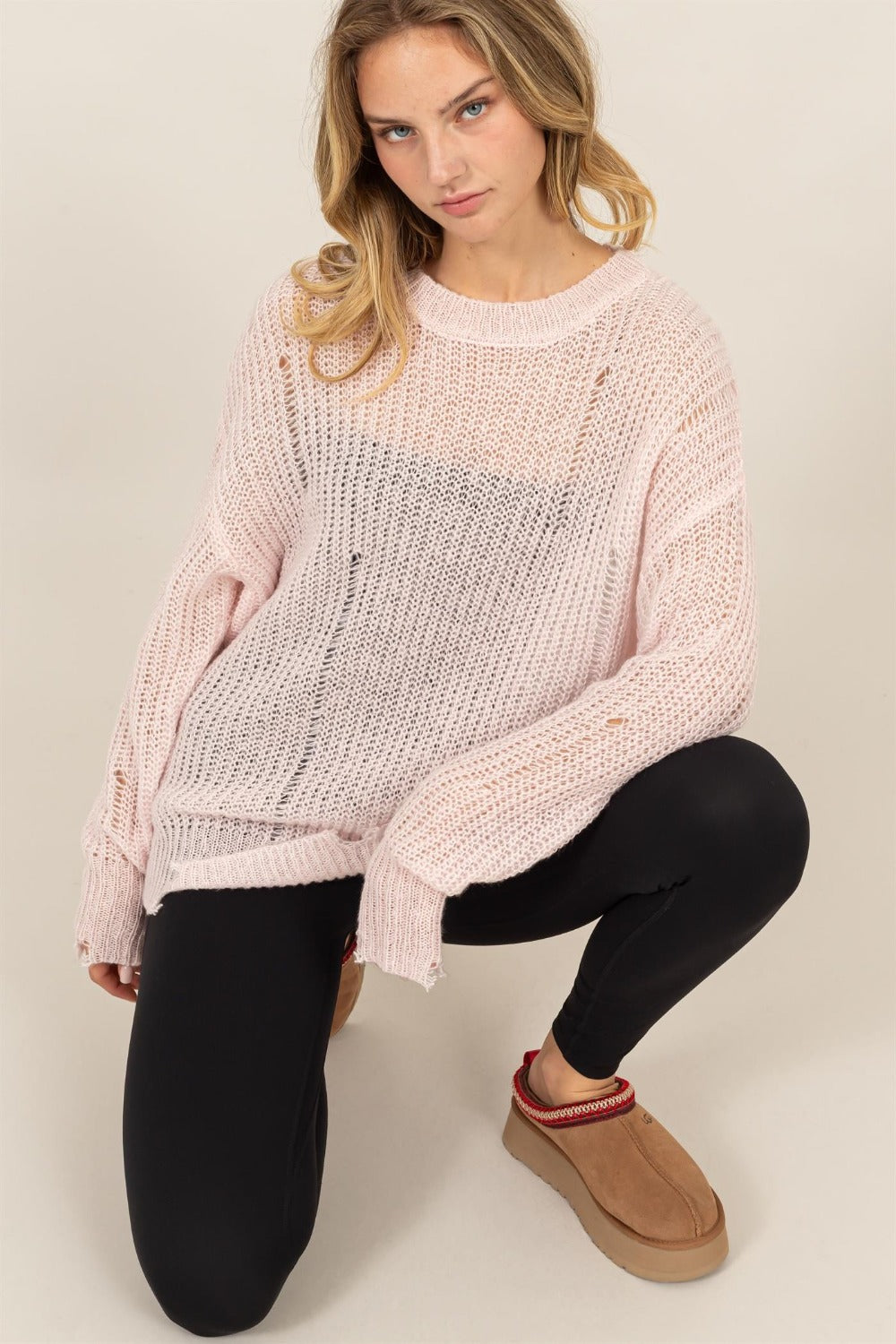 HYFVE Distressed Long Sleeve Knit Top-TOPS / DRESSES-[Adult]-[Female]-Pale Pink-S-2022 Online Blue Zone Planet