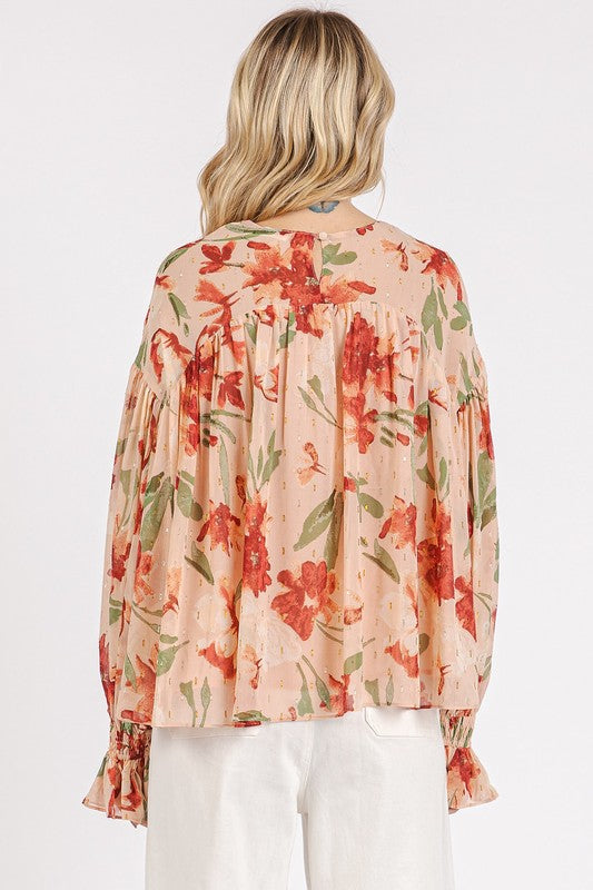 Mittoshop Floral Round Neck Flounce Sleeve Blouse-TOPS / DRESSES-[Adult]-[Female]-2022 Online Blue Zone Planet