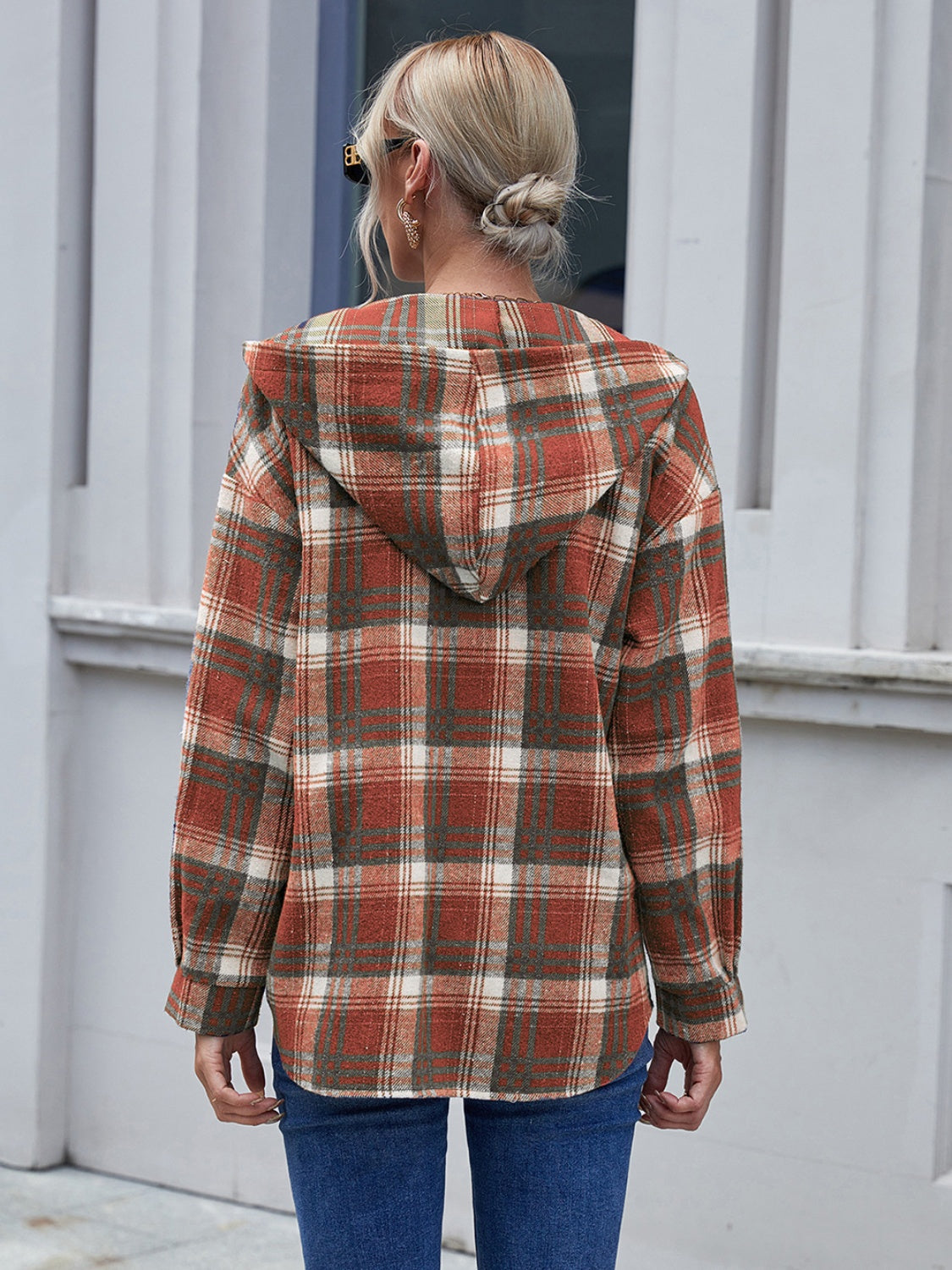 Blue Zone Planet | Plaid Button Up Long Sleeve Hooded Jacket-TOPS / DRESSES-[Adult]-[Female]-2022 Online Blue Zone Planet