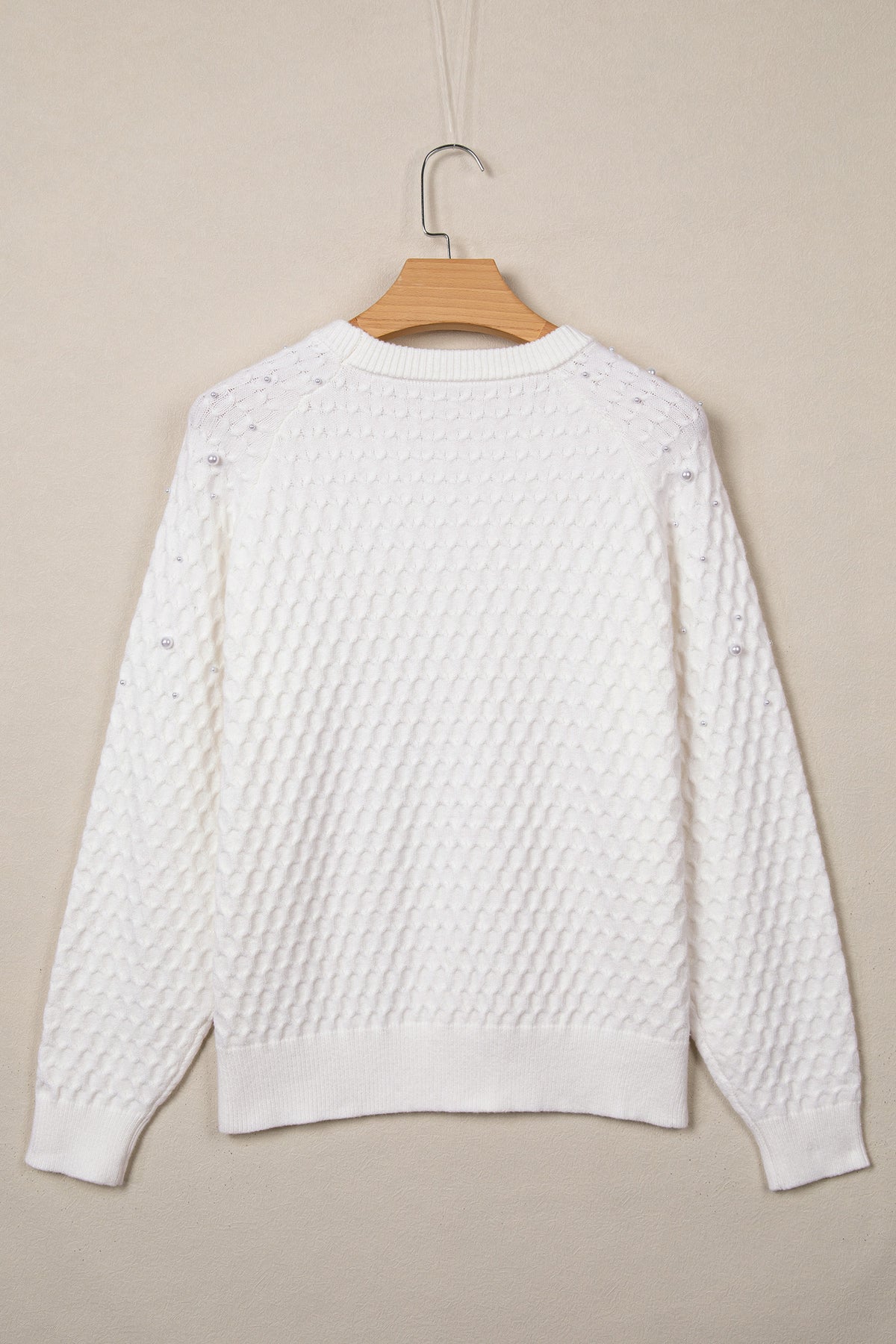 White Solid Textured Knit Pearl Embellished Pullover Sweater-TOPS / DRESSES-[Adult]-[Female]-2022 Online Blue Zone Planet