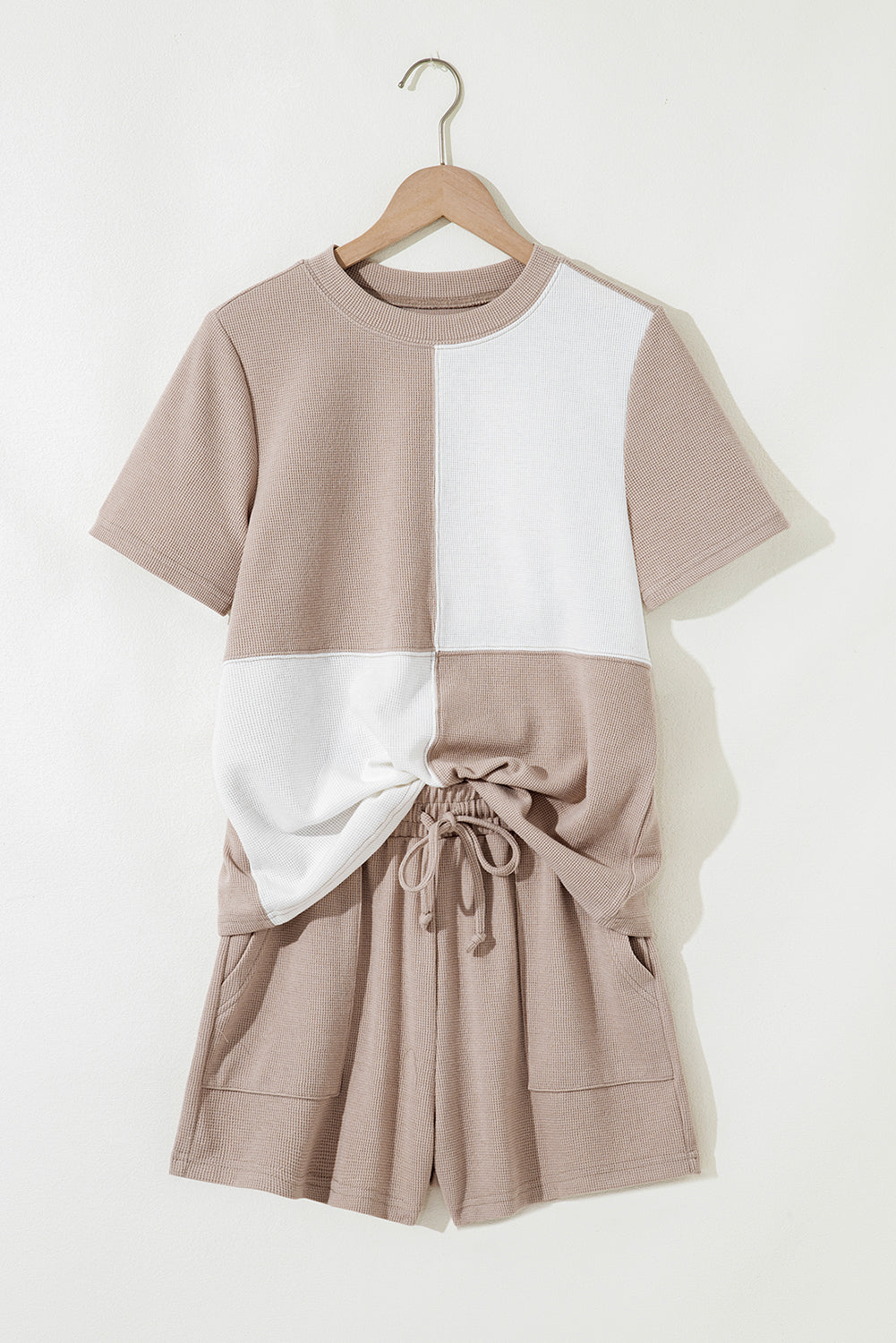 Jet Stream Textured Colorblock Patchwork Tee and Shorts Set-Two Piece Sets/Short Sets-[Adult]-[Female]-2022 Online Blue Zone Planet