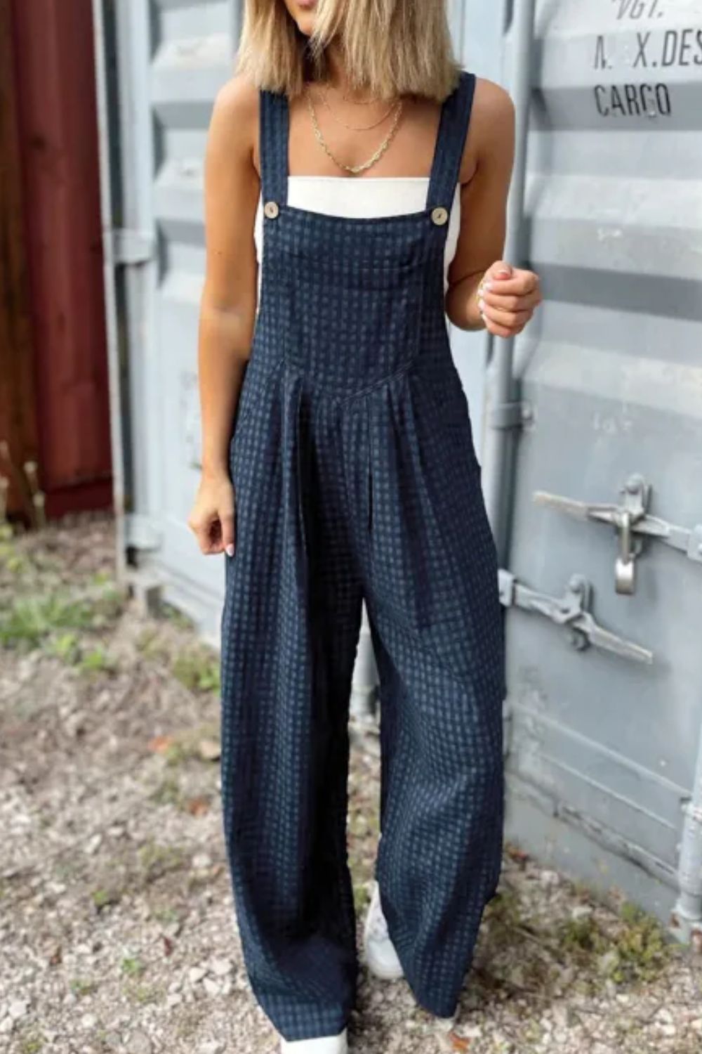 Blue Zone Planet | Plaid Wide Strap Wide Leg Overalls-TOPS / DRESSES-[Adult]-[Female]-2022 Online Blue Zone Planet