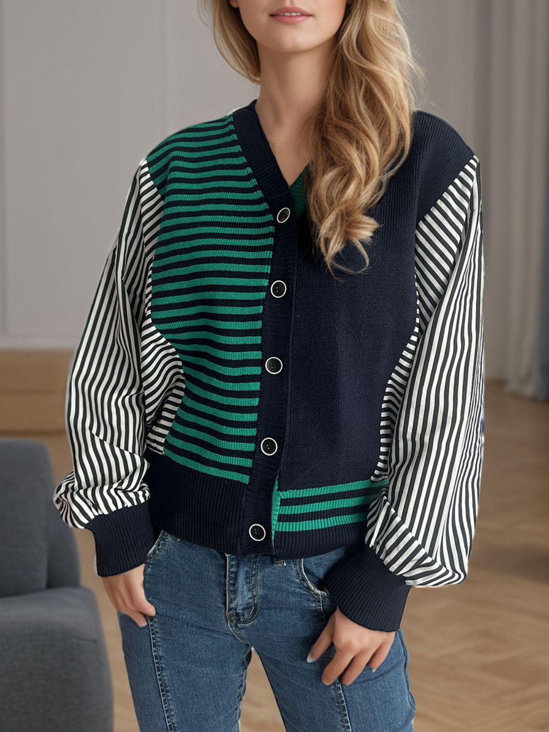 Blue Zone Planet | Striped Button Down Long Sleeve Cardigan-TOPS / DRESSES-[Adult]-[Female]-2022 Online Blue Zone Planet