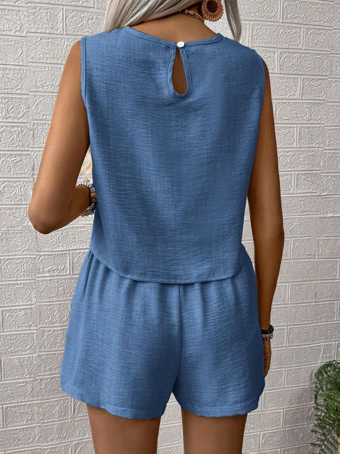 Round Neck Sleeveless Top and Shorts Set-TOPS / DRESSES-[Adult]-[Female]-2022 Online Blue Zone Planet