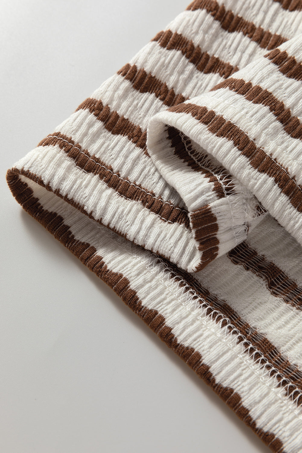 Khaki Stripe Textured Hooded V Neck Casual Long Sleeve Top-Tops / Dresses-[Adult]-[Female]-2022 Online Blue Zone Planet