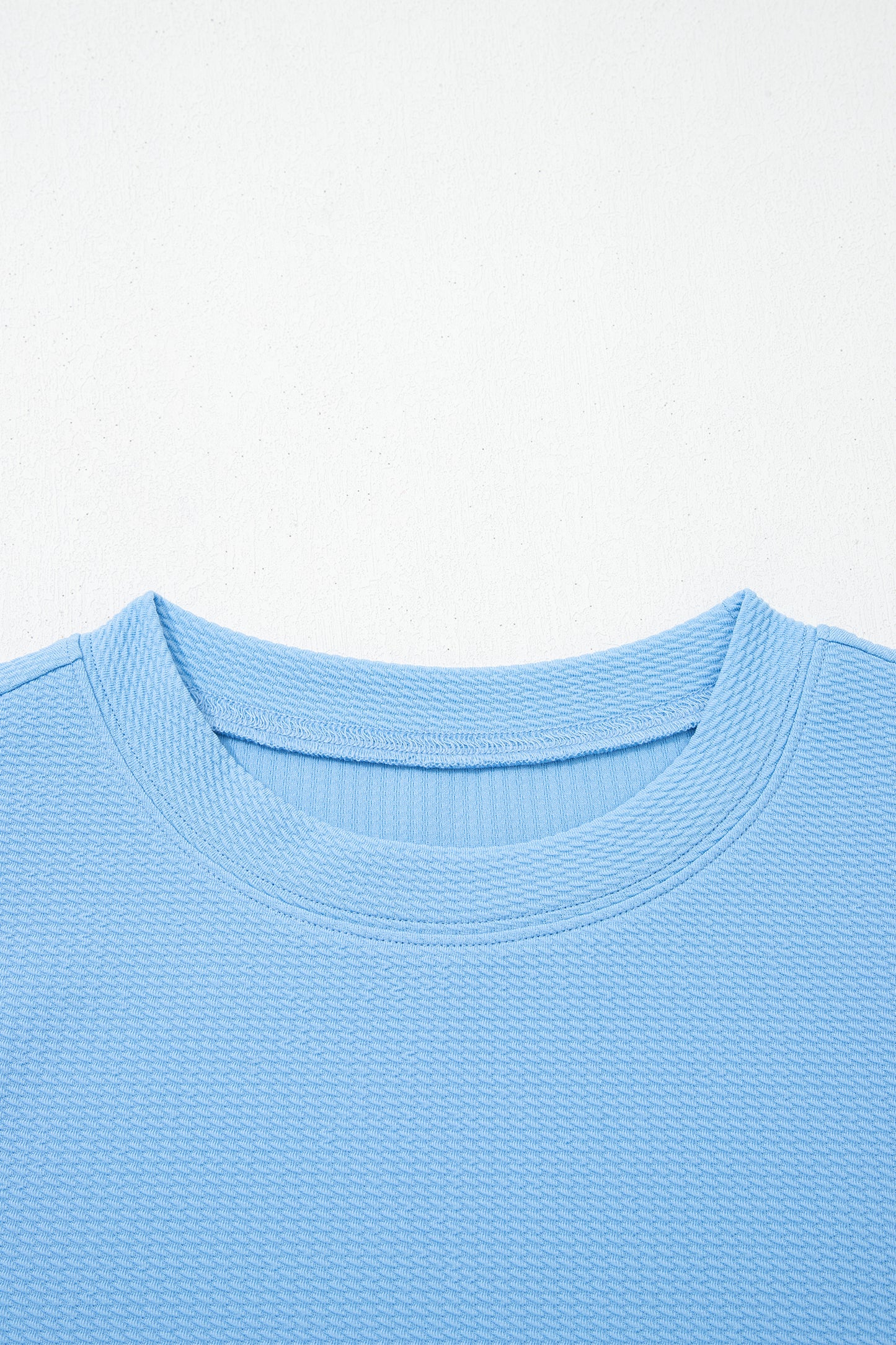 Light Blue Round Neck Textured Contrast Floral Bubble Sleeve Blouse-Tops/Blouses & Shirts-[Adult]-[Female]-2022 Online Blue Zone Planet