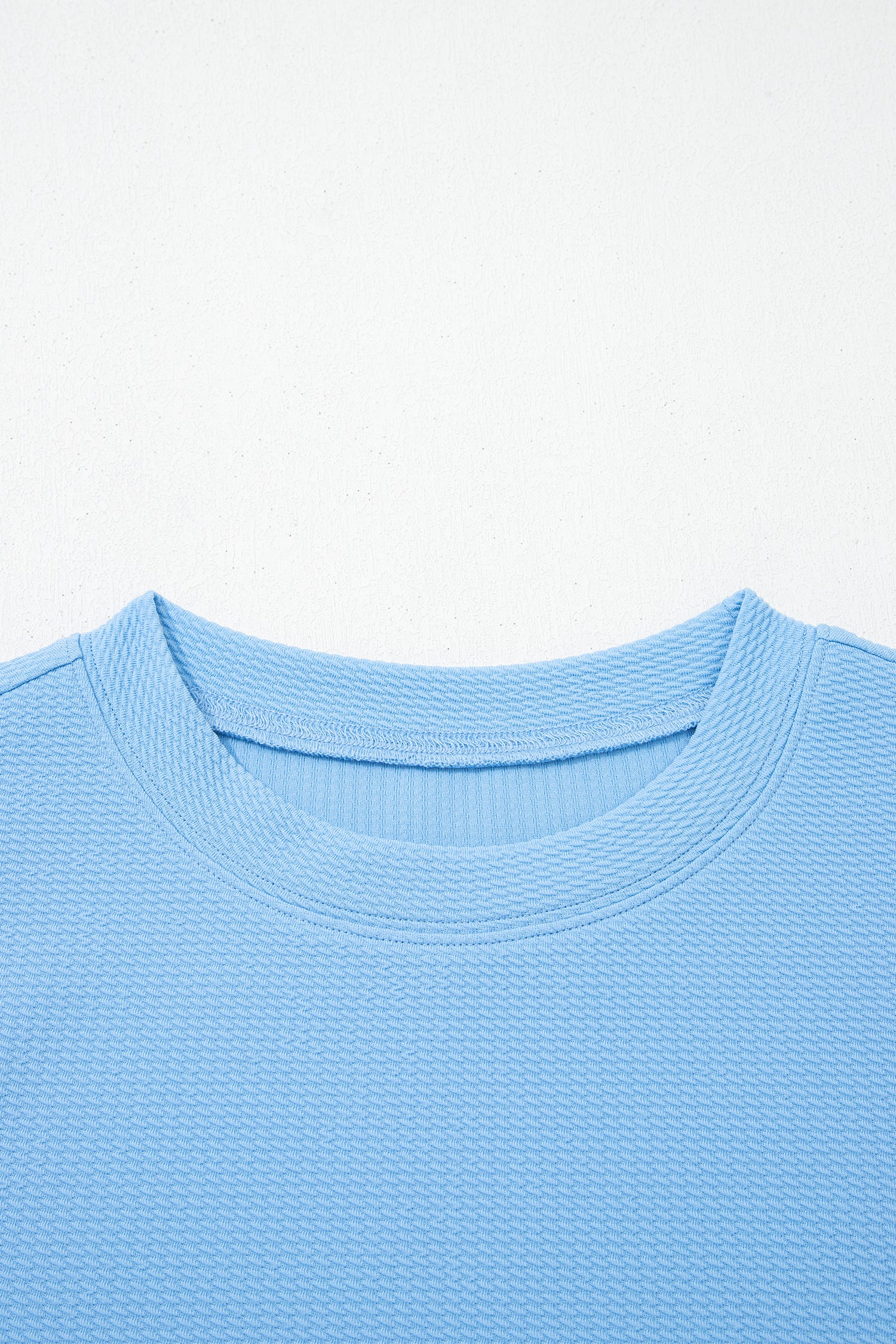 Light Blue Round Neck Textured Contrast Floral Bubble Sleeve Blouse-Tops/Blouses & Shirts-[Adult]-[Female]-2022 Online Blue Zone Planet