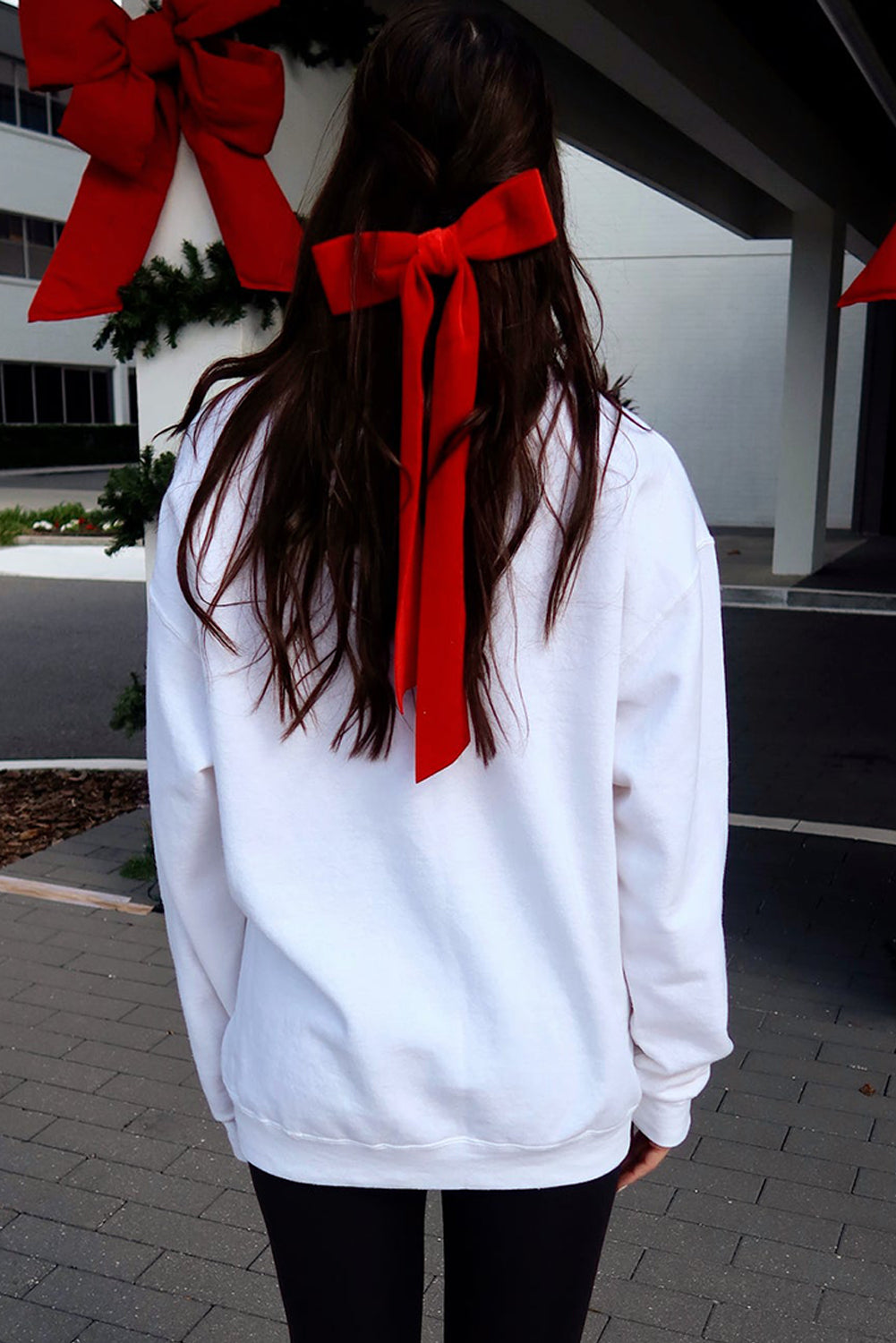 White Diverse Bow Embroidery Drop Shoulder Sweatshirt-Graphic/Graphic Sweatshirts-[Adult]-[Female]-2022 Online Blue Zone Planet
