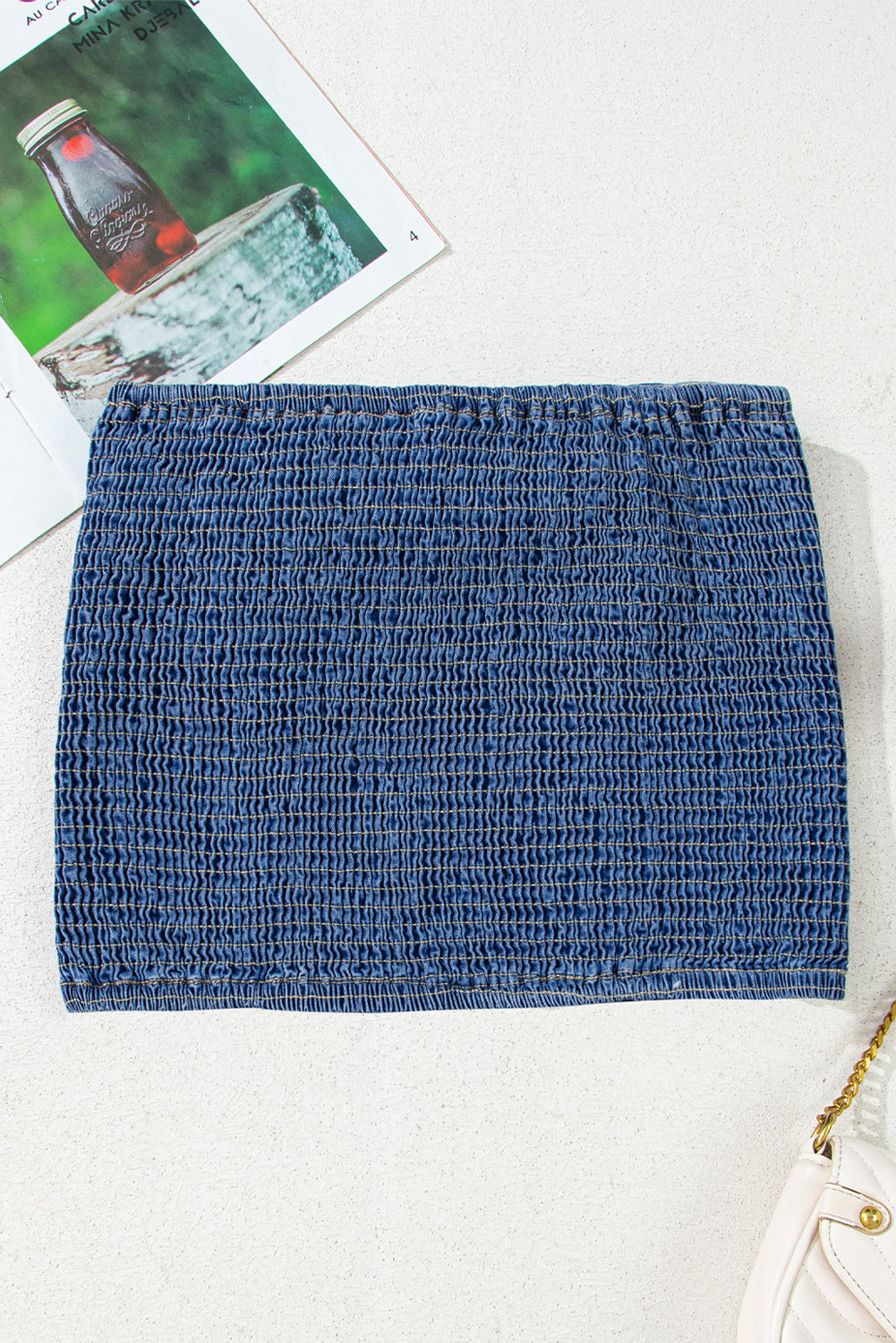 Sail Blue Vintage Bow Front Smocked Back Denim Tube Top-Tops/Tank Tops-[Adult]-[Female]-2022 Online Blue Zone Planet