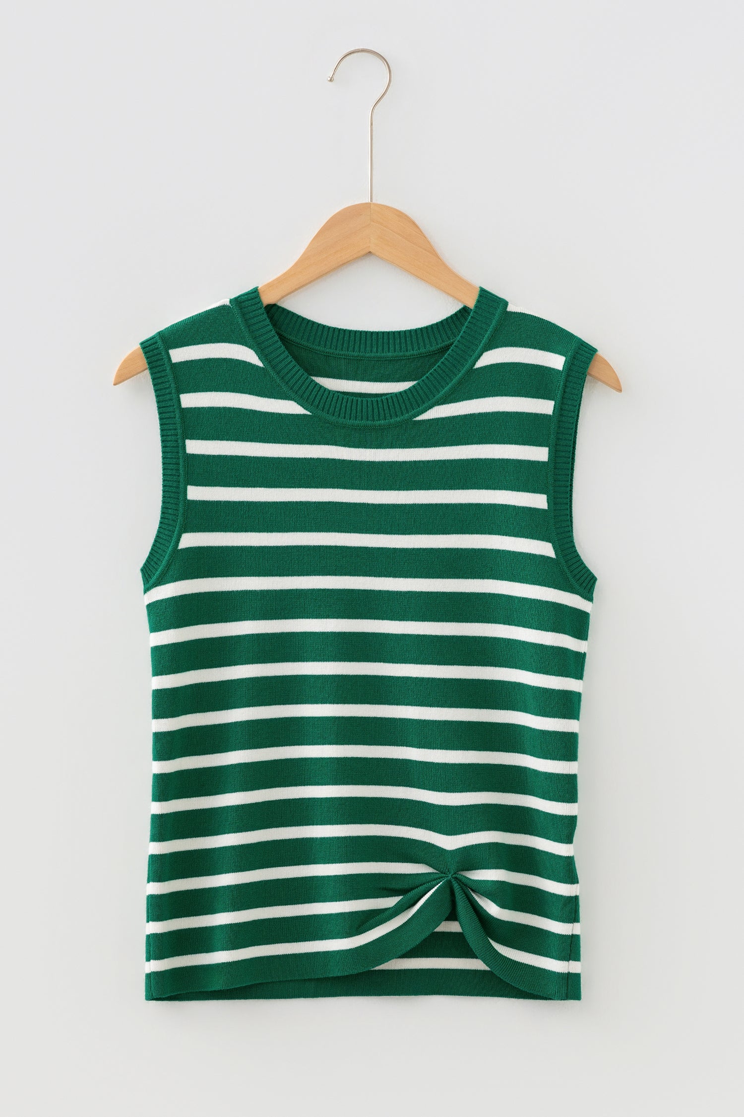 Green Stripe Crew Neck Sleeveless Sweater Vest-TOPS / DRESSES-[Adult]-[Female]-2022 Online Blue Zone Planet