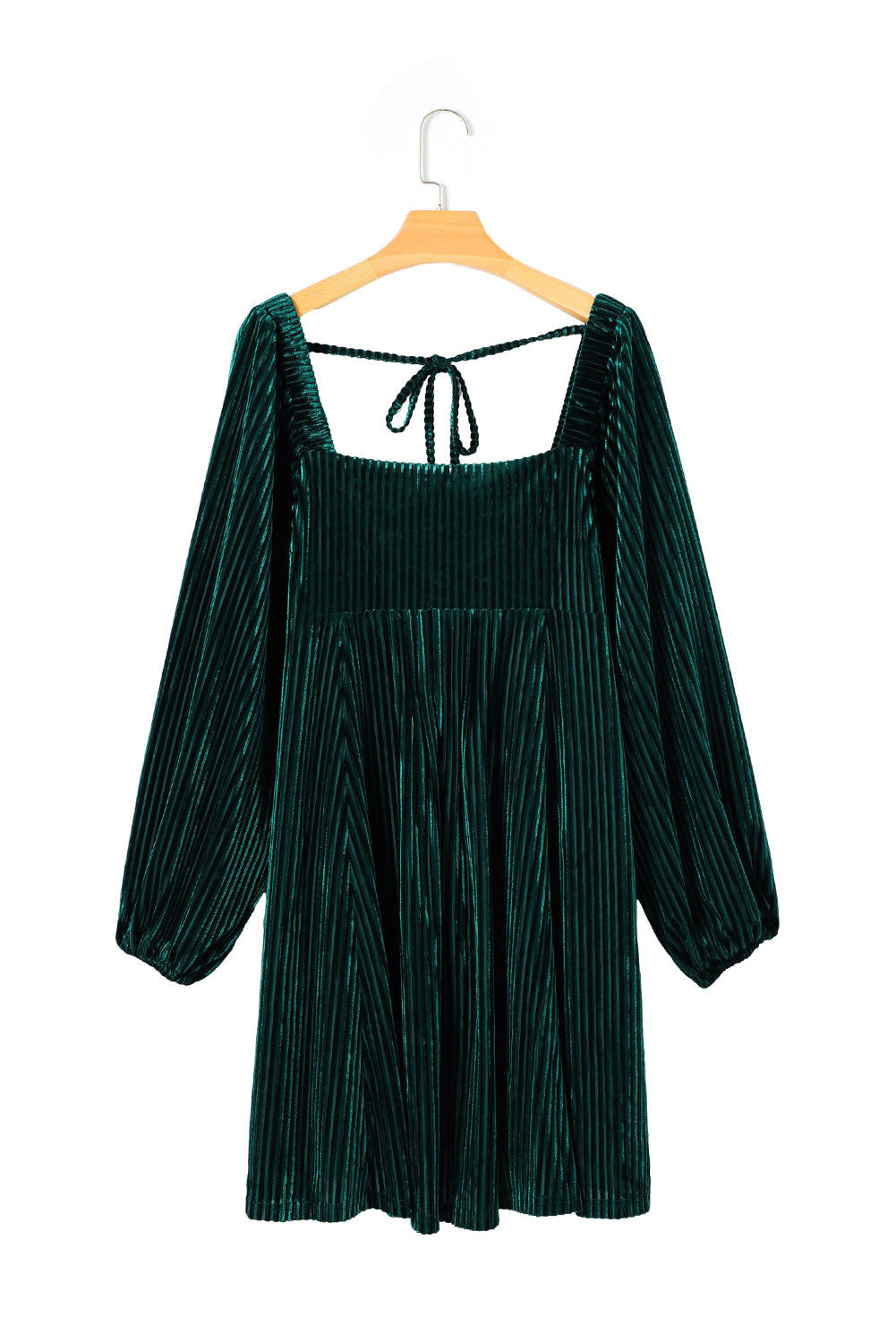 Blue Zone Planet | Green Tie Back Square Neck Velvet Babydoll Dress-TOPS / DRESSES-[Adult]-[Female]-2022 Online Blue Zone Planet