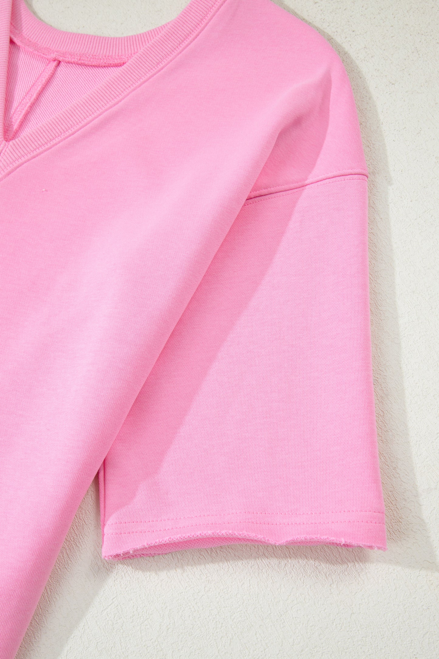 Pink Solid Color Raw Edge Half Sleeve Pocketed Loose Romper-Bottoms/Jumpsuits & Rompers-[Adult]-[Female]-2022 Online Blue Zone Planet