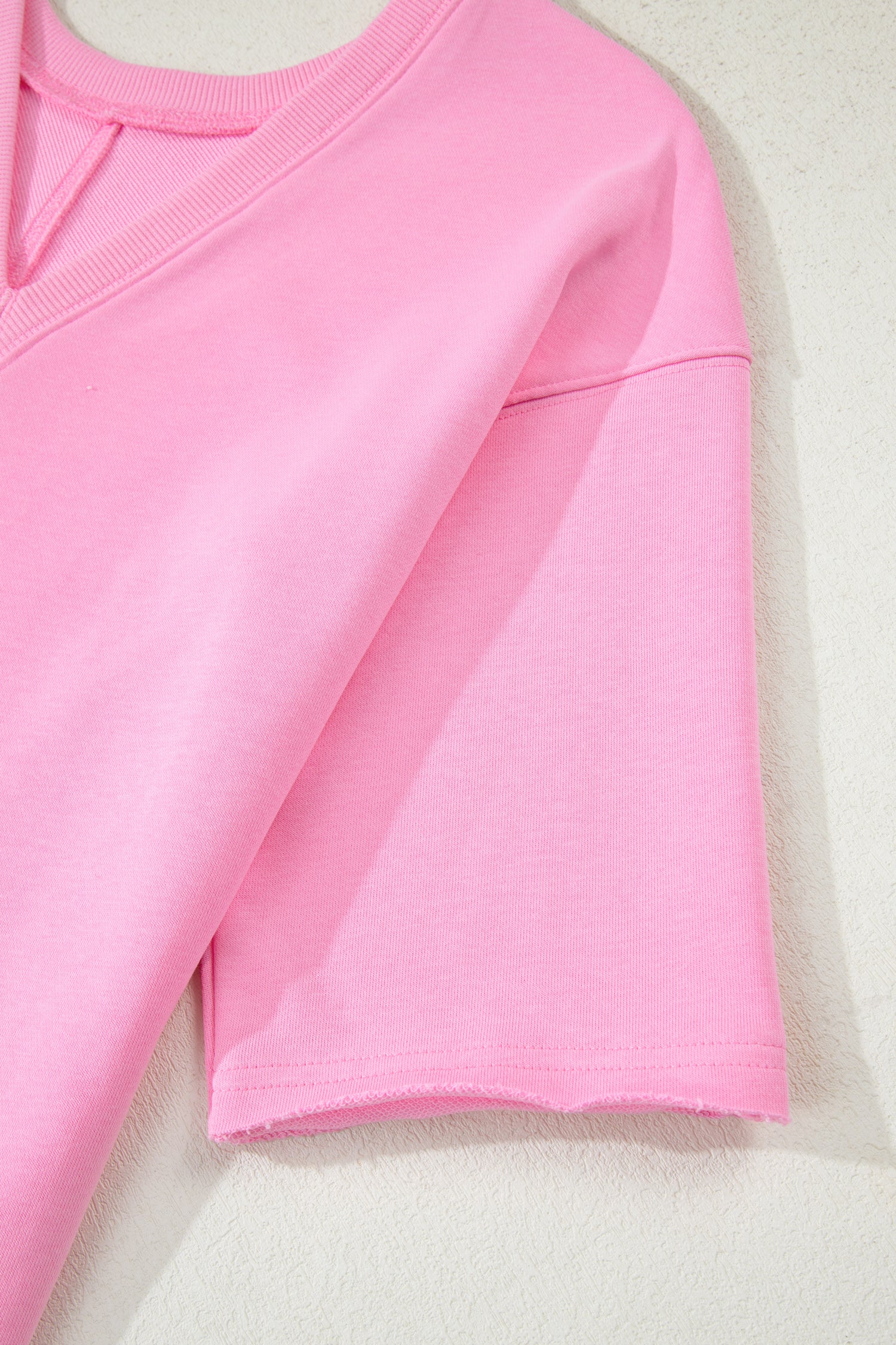 Pink Solid Color Raw Edge Half Sleeve Pocketed Loose Romper-Bottoms/Jumpsuits & Rompers-[Adult]-[Female]-2022 Online Blue Zone Planet