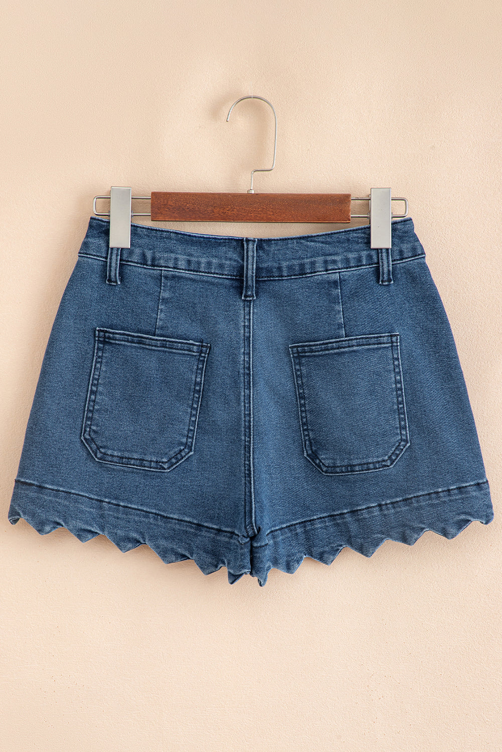 Sail Blue Scalloped Hemline Acid Wash High Waist Denim Shorts-Bottoms/Denim Shorts-[Adult]-[Female]-2022 Online Blue Zone Planet