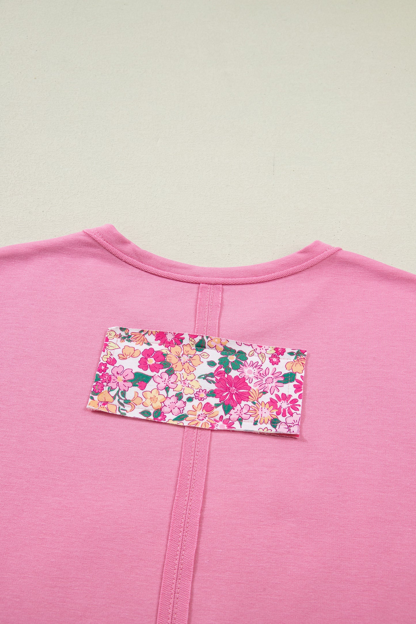 Bright Pink Floral Patched Raw Seam Big Flower Oversize Tee-Tops/Tops & Tees-[Adult]-[Female]-2022 Online Blue Zone Planet
