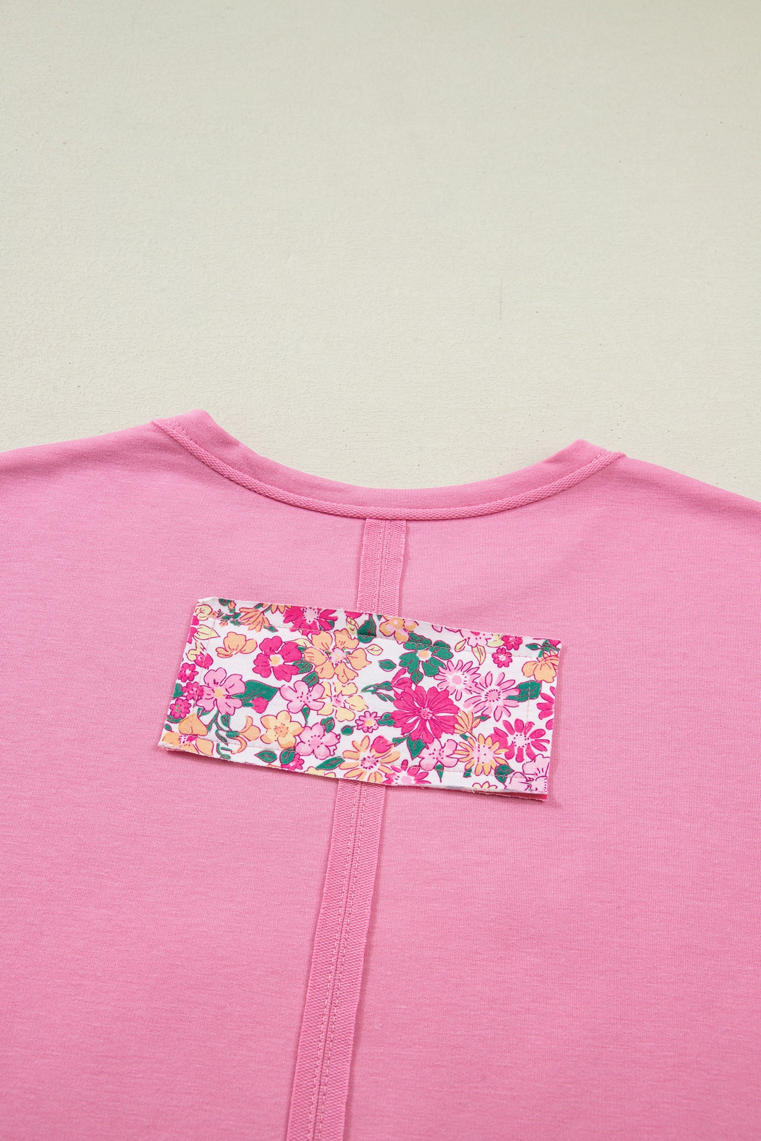Bright Pink Floral Patched Raw Seam Big Flower Oversize Tee-Tops/Tops & Tees-[Adult]-[Female]-2022 Online Blue Zone Planet