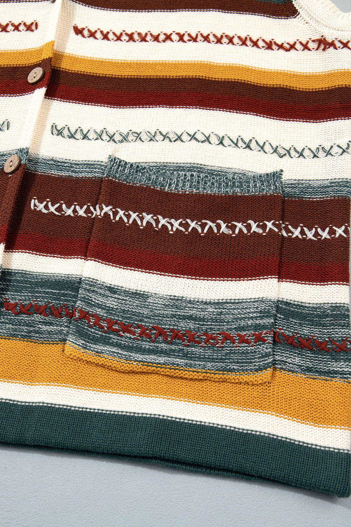 Multicolour Striped Button Front Sleeveless Knit Regular Fit Sweater Vest-Sweaters & Cardigans/Sweater Vests-[Adult]-[Female]-2022 Online Blue Zone Planet