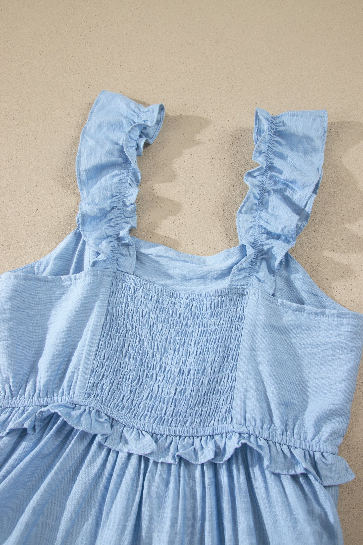 Beau Blue Solid Color Ruffle Trim High Waist Sleeveless Maxi Dress-TOPS / DRESSES-[Adult]-[Female]-2022 Online Blue Zone Planet