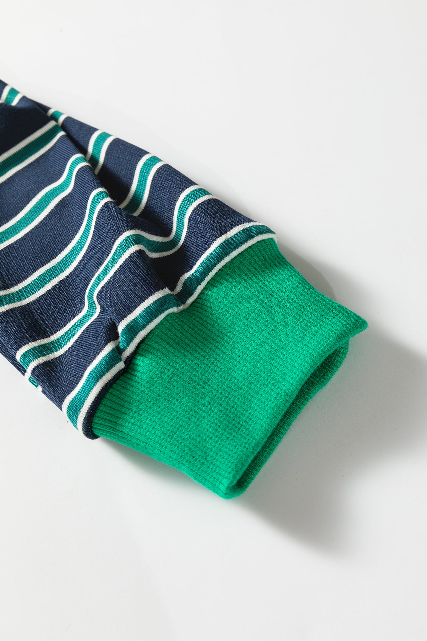 Green Stripe Ribbed Color Block Patchwork Crew Neck Patch Pocket Long Sleeve Top-Tops/Long Sleeve Tops-[Adult]-[Female]-2022 Online Blue Zone Planet