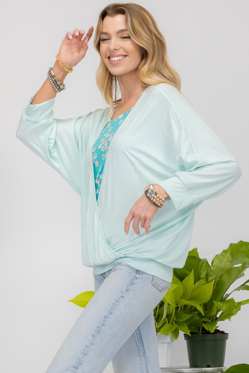 Celeste Full Size Floral Round Neck Top with Two Layer Detail-TOPS / DRESSES-[Adult]-[Female]-2022 Online Blue Zone Planet