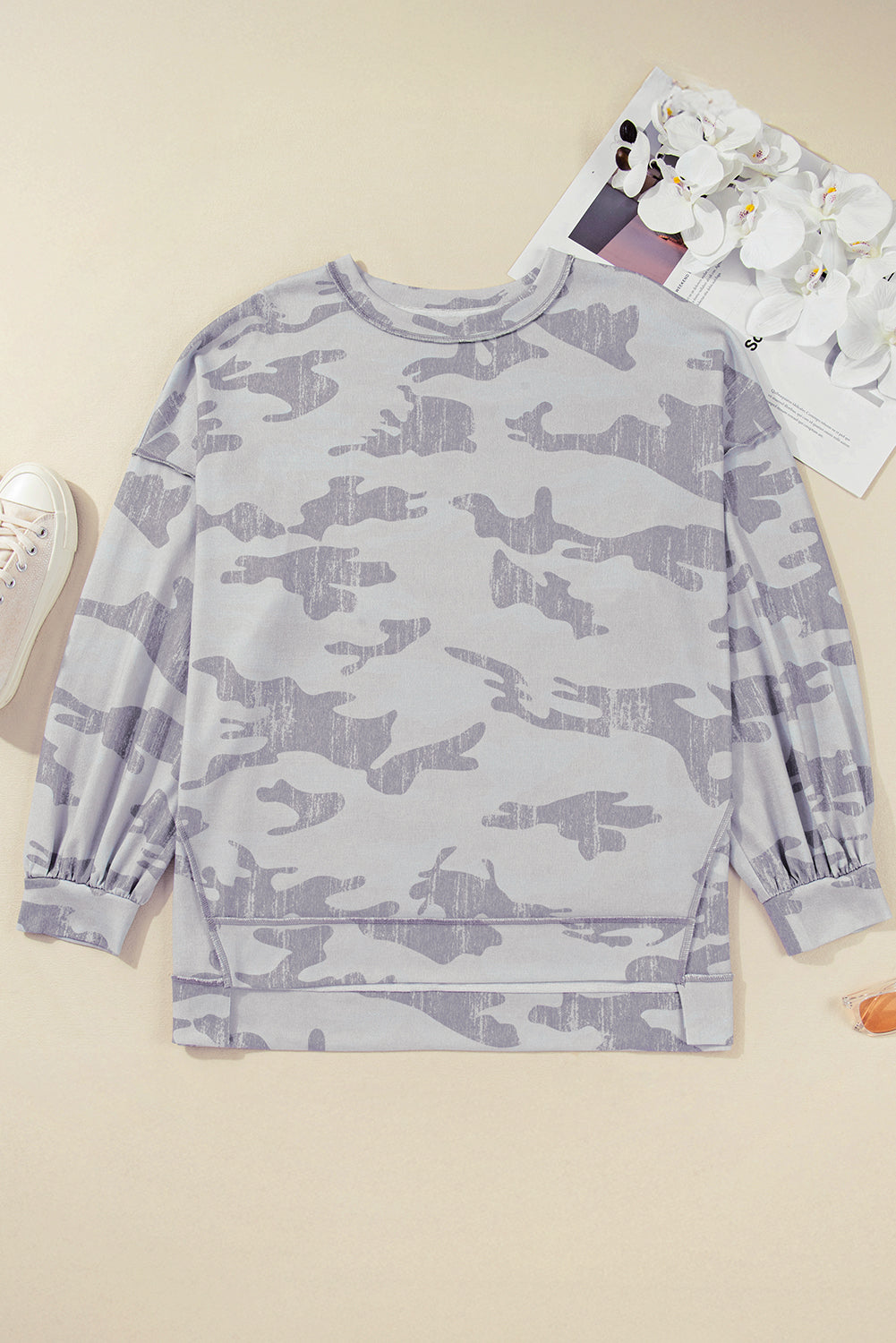 Multicolour Camouflage Print Round Neck Plus Size Sweatshirt-Plus Size/Plus Size Sweatshirts & Hoodies-[Adult]-[Female]-2022 Online Blue Zone Planet