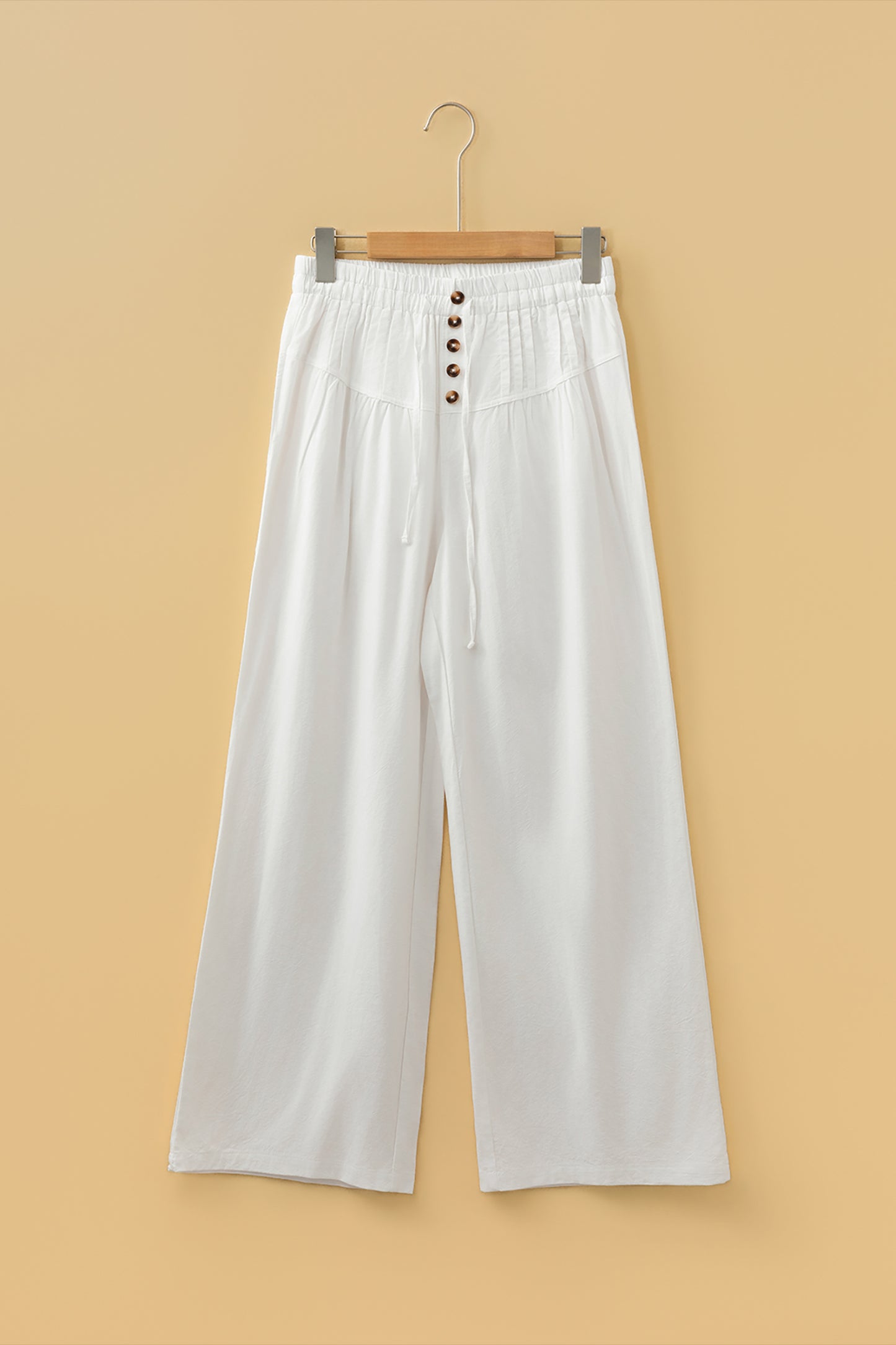 Jet Stream Drawstring Elastic Waist Button Pleated Detail Wide Leg Pants-Bottoms/Pants & Culotte-[Adult]-[Female]-2022 Online Blue Zone Planet